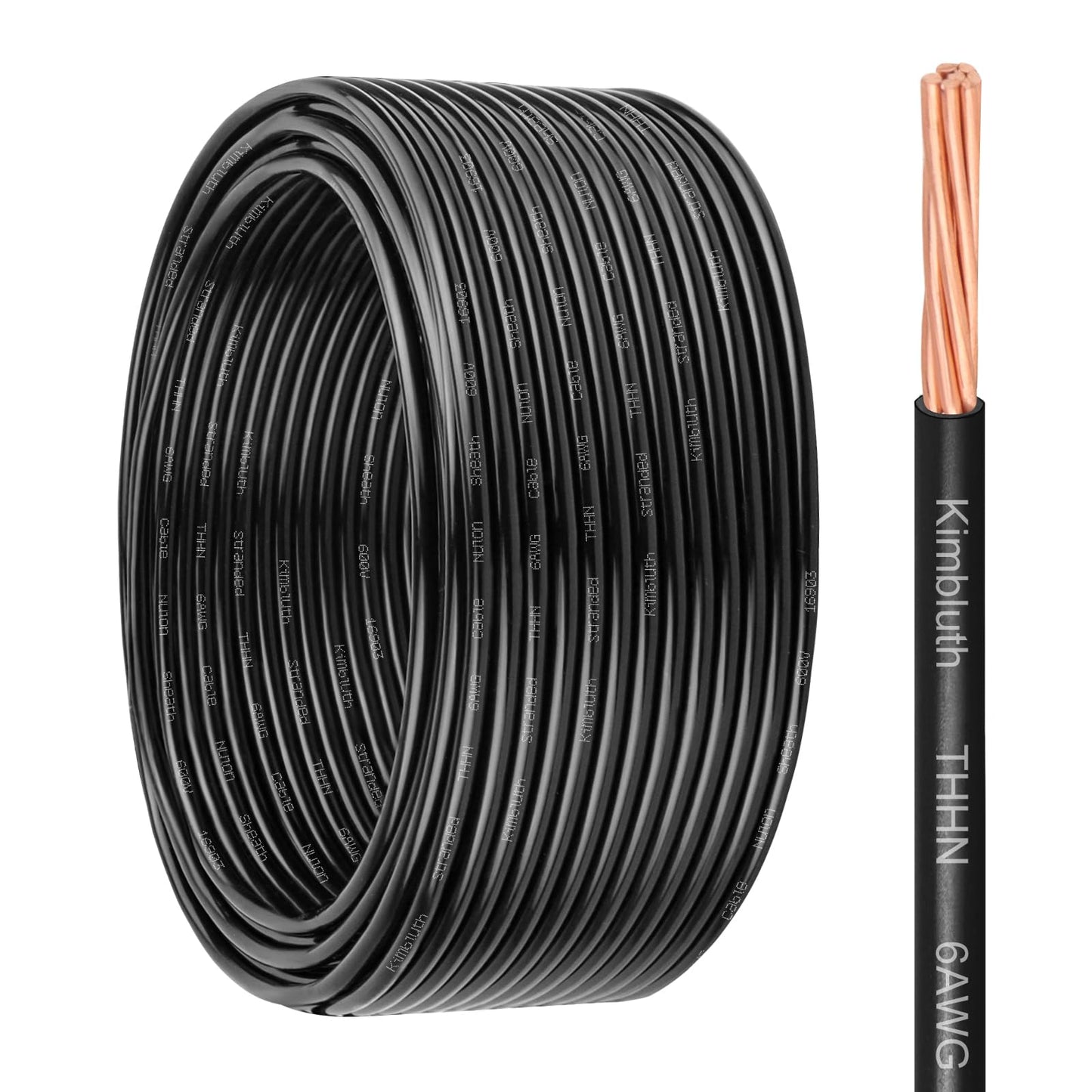 6 Gauge THHN Copper Wire 50 Ft Stranded Cable With Nylon Jacket Rated Up To 600V For Residential CNC Ground And Industrial Use Black Durable Insulation For Harsh Environments