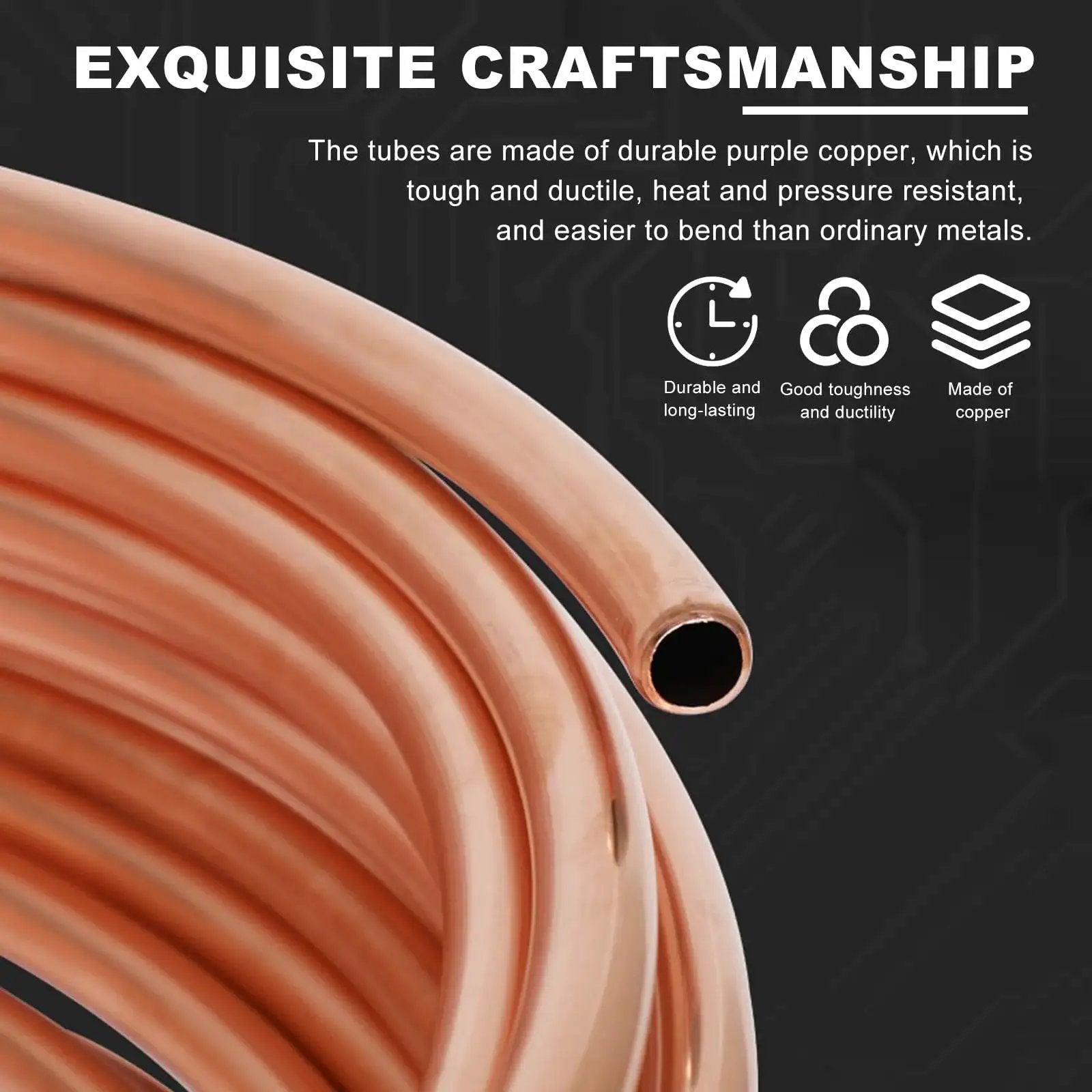 Close-up of copper tubing for Heavy Duty 72 Inch Copper Oil Pressure Gauge Tubing Kit With Brass Threaded Fittings And Seal Tape For Pressure Gauges