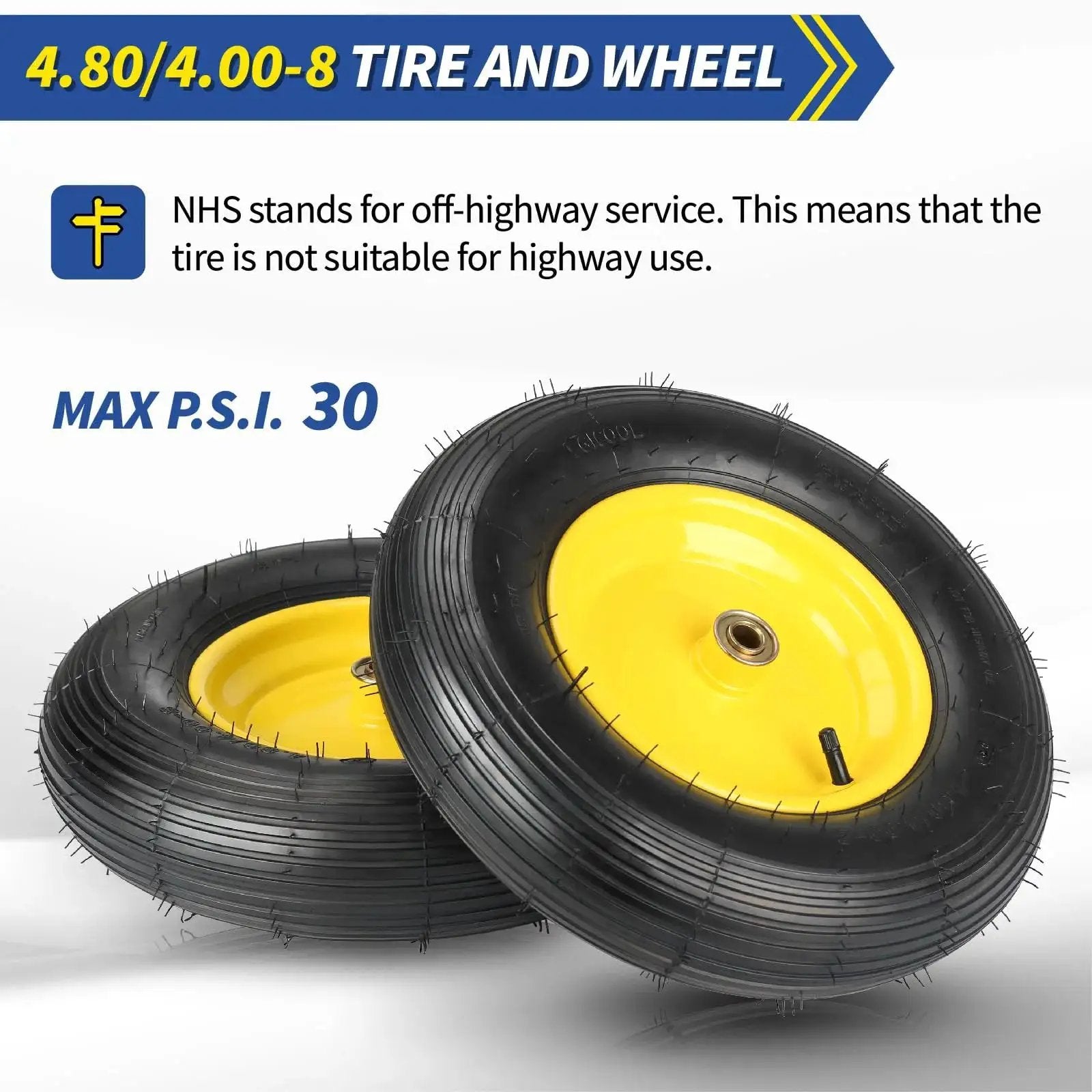 Two Pack 16 Inch Wheelbarrow Tire And Wheel With 4.80 4.00 8 Size Pneumatic Wheel Centered Hub