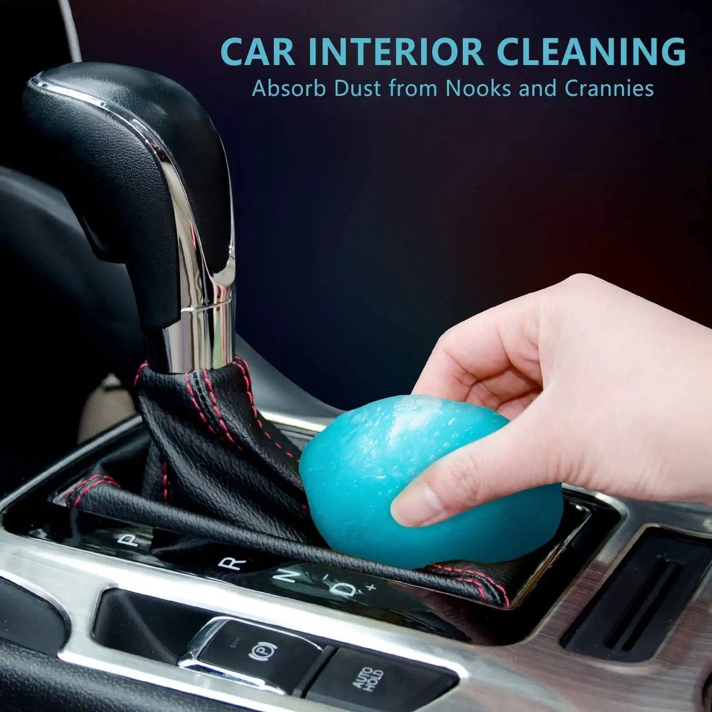 Cleaning Gel For Car Detailing Putty And Vent Cleaner Goo For Auto Interior Dust Removal Mud Slime Great For Vents And Crevices And Keyboard Cleaner Gel One Pack, being used in car console.