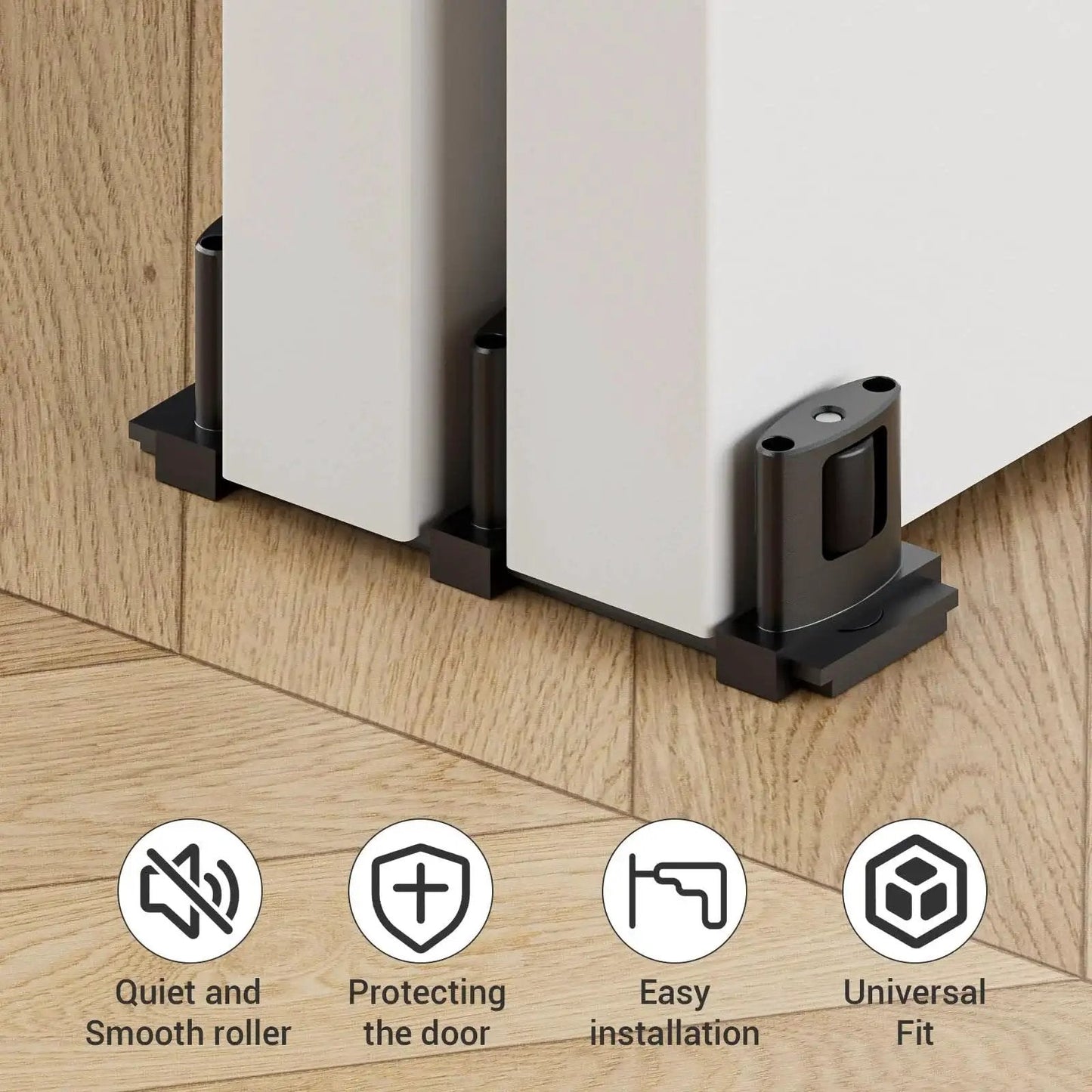Adjustable Three Roller Sliding Closet Door Floor Guide For Bypass Double Doors Black Floor Mount Barn Door Bottom Guide With Concealed Pulleys For Smooth Scratch Resistant Door Movement Durable Aluminum Construction Ideal For High Traffic Closets And