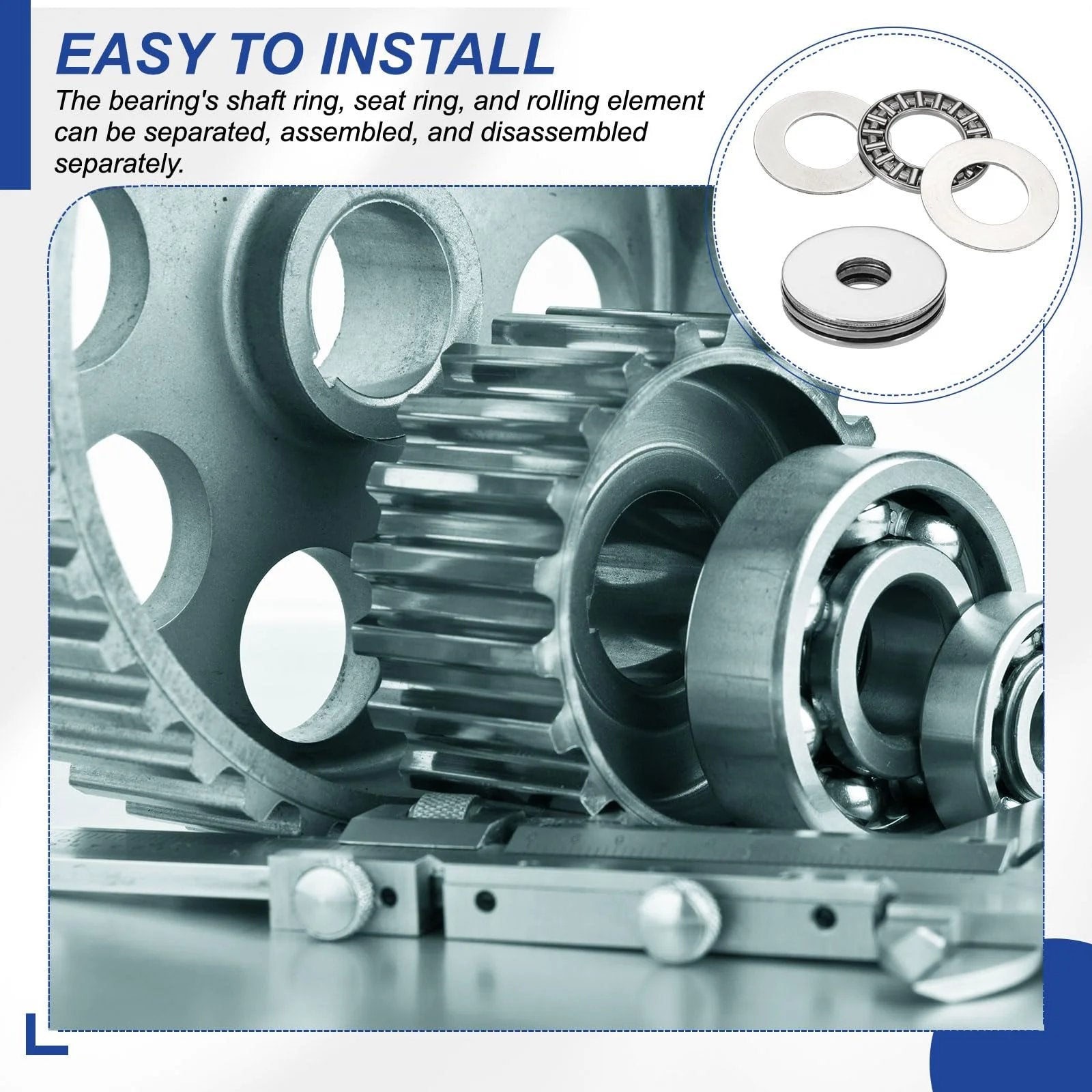 Close-up of Thrust Needle Roller Bearing Set 15x28x4mm With Washers for Heavy Duty Conveyor Systems and Machine Tools, 10 pcs chrome steel.
