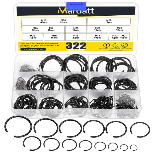 322 Piece Round Wire Snap Rings Set With 14 Sizes From 7mm To 30mm Internal C Clips Retaining Rings For Holes 65Mn Steel