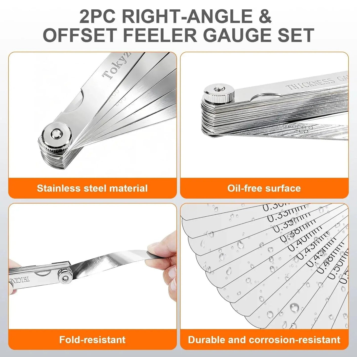 Stainless Steel Feeler Gauge Set With 32 Straight Blades And 16 Angled Blades For Precise Gap And Thickness Measurement And Stackable Blades