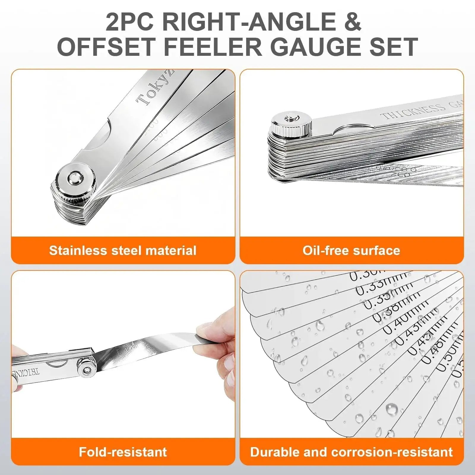 Stainless Steel Feeler Gauge Set With 32 Straight Blades And 16 Angled Blades For Precise Gap And Thickness Measurement And Stackable Blades