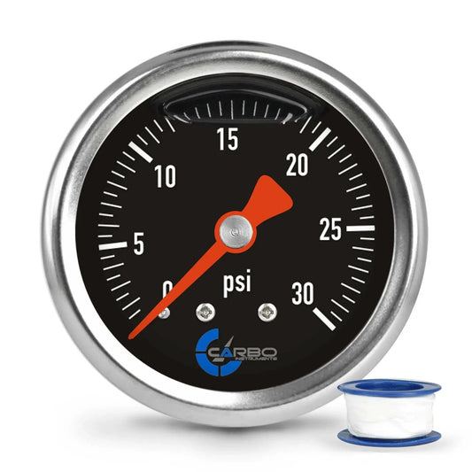 Heavy Duty Fuel Pressure Gauge For Vessels And Automotive Lines, 1 1/2 Inch Dial, Glycerin Filled, 0 To 30 Psi, Stainless Steel Case 304