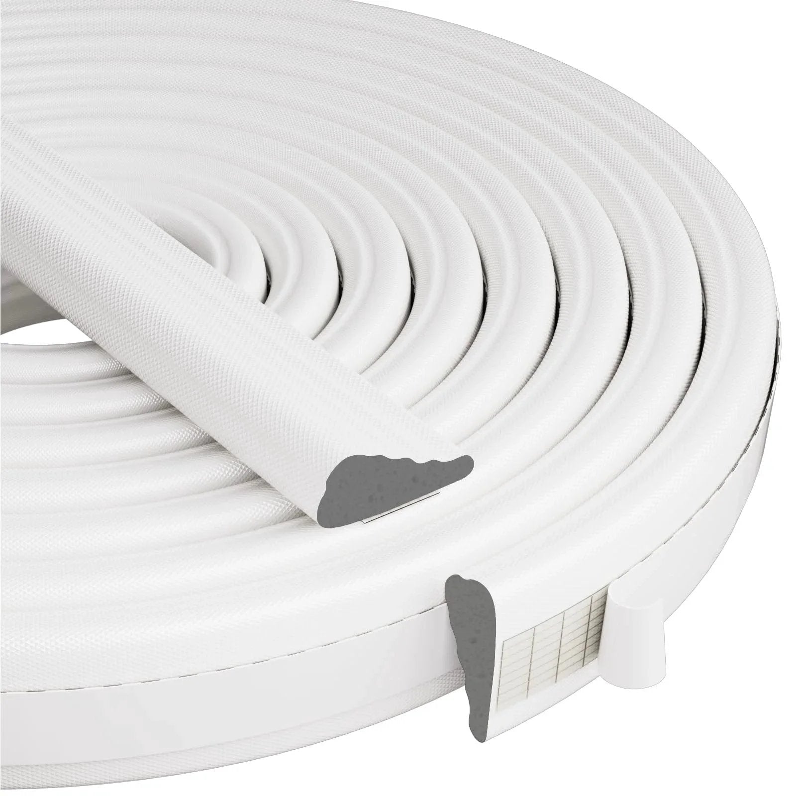 Coiled white foam Wedge Shape Window and Door Weather Stripping Seal for Exterior Front Door, 118-Inch Black Foam Gap Filler, Draft Stopper