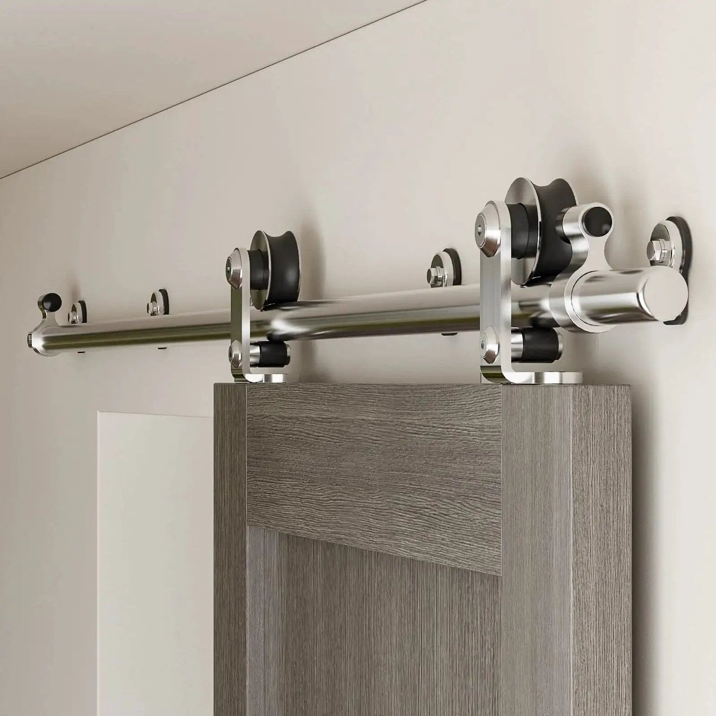 5.5 Foot Stainless Steel Sliding Track Barn Door Hardware Kit For Single Door Heavy Duty, Quiet Smooth Roller Bearings
