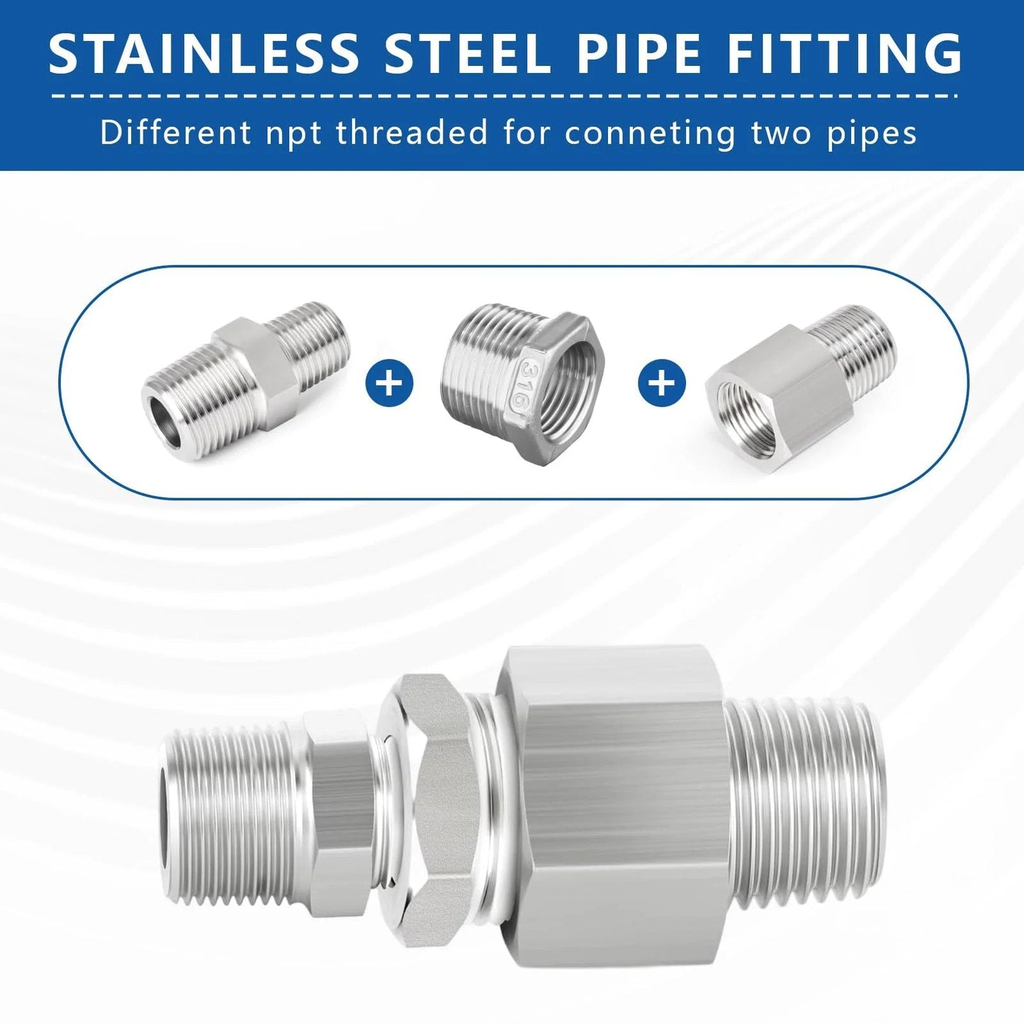 Heavy Duty 316 Stainless Steel Hex Bushing Reducer Three Quarter Inch To One Quarter Inch NPT Male To Female Pipe Fitting Adapter Corrosion Resistant Connector For Plumbing Hydraulic Air Oil And Gas Systems depicted in parts diagram