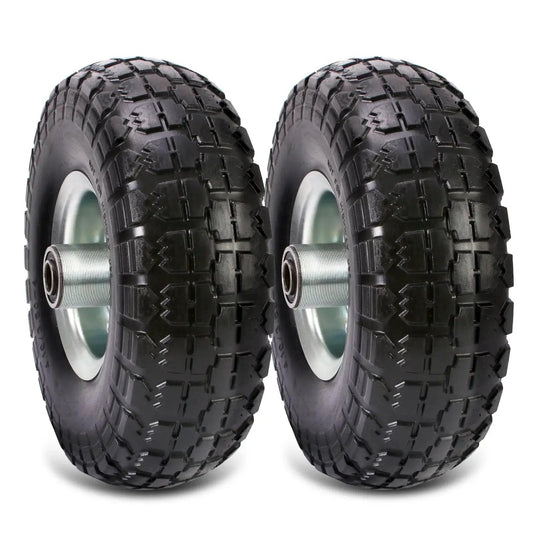 Two Pack 10 Inch Solid Polyurethane Tires For Garden Carts Hand Trucks Lawn Carts And Mowers With Flat Free Wheels