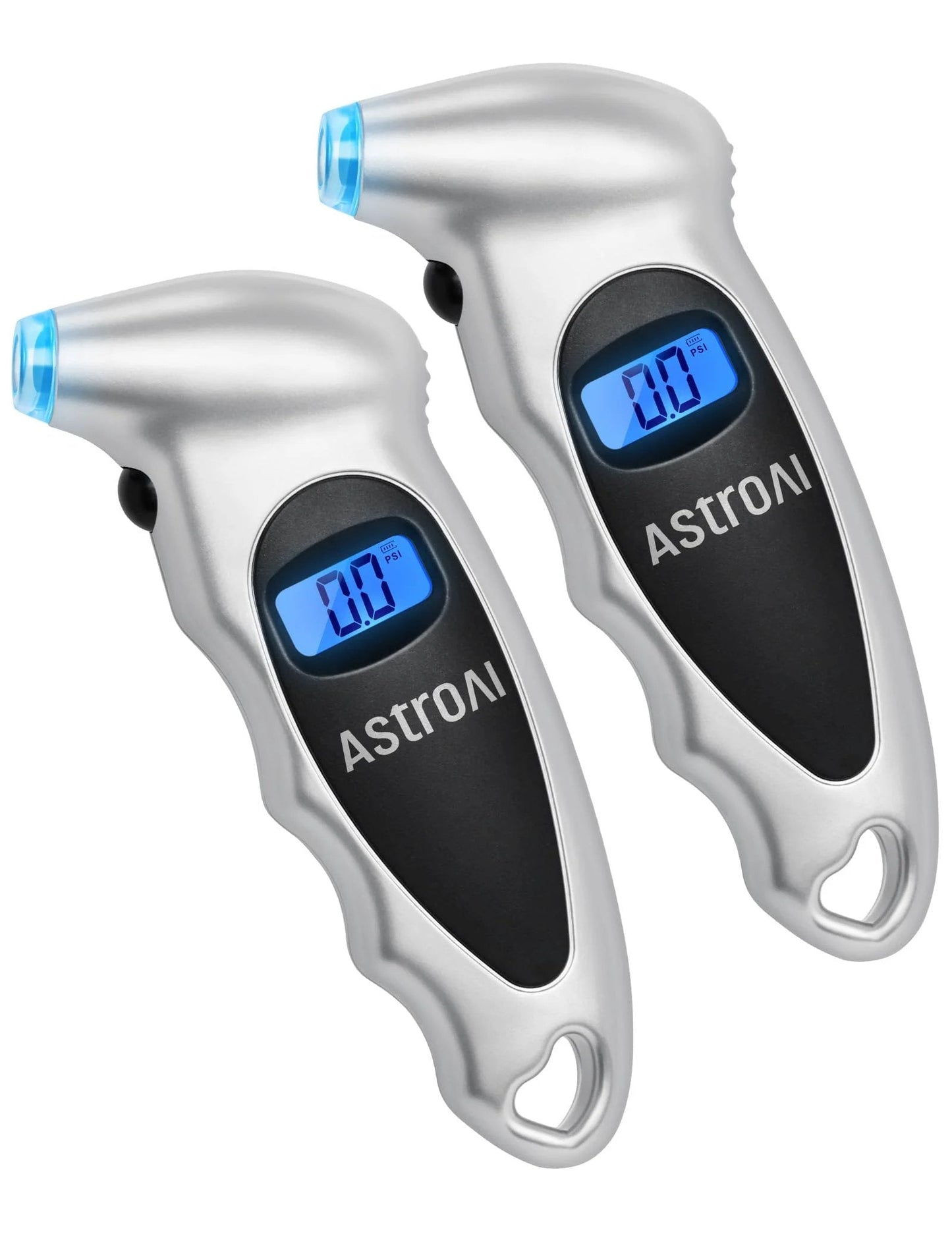 Digital Tire Pressure Gauge With Backlit LCD For Cars, Trucks And Bicycles Calibrated To ANSI B40.7 Plus Or Minus 1 PSI 0 To 150 PSI Range Four Units Of Measure Presta Valve Adapter Silver 2 Pack AstroAI