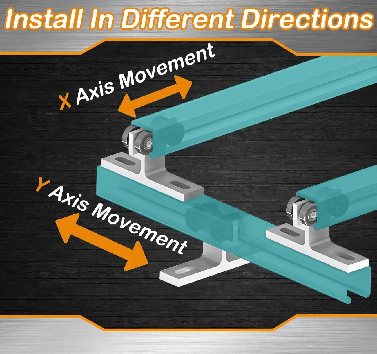 4 Wheel Trolley Assembly For 1-5/8 Inch Unistrut Channel showing movement directions