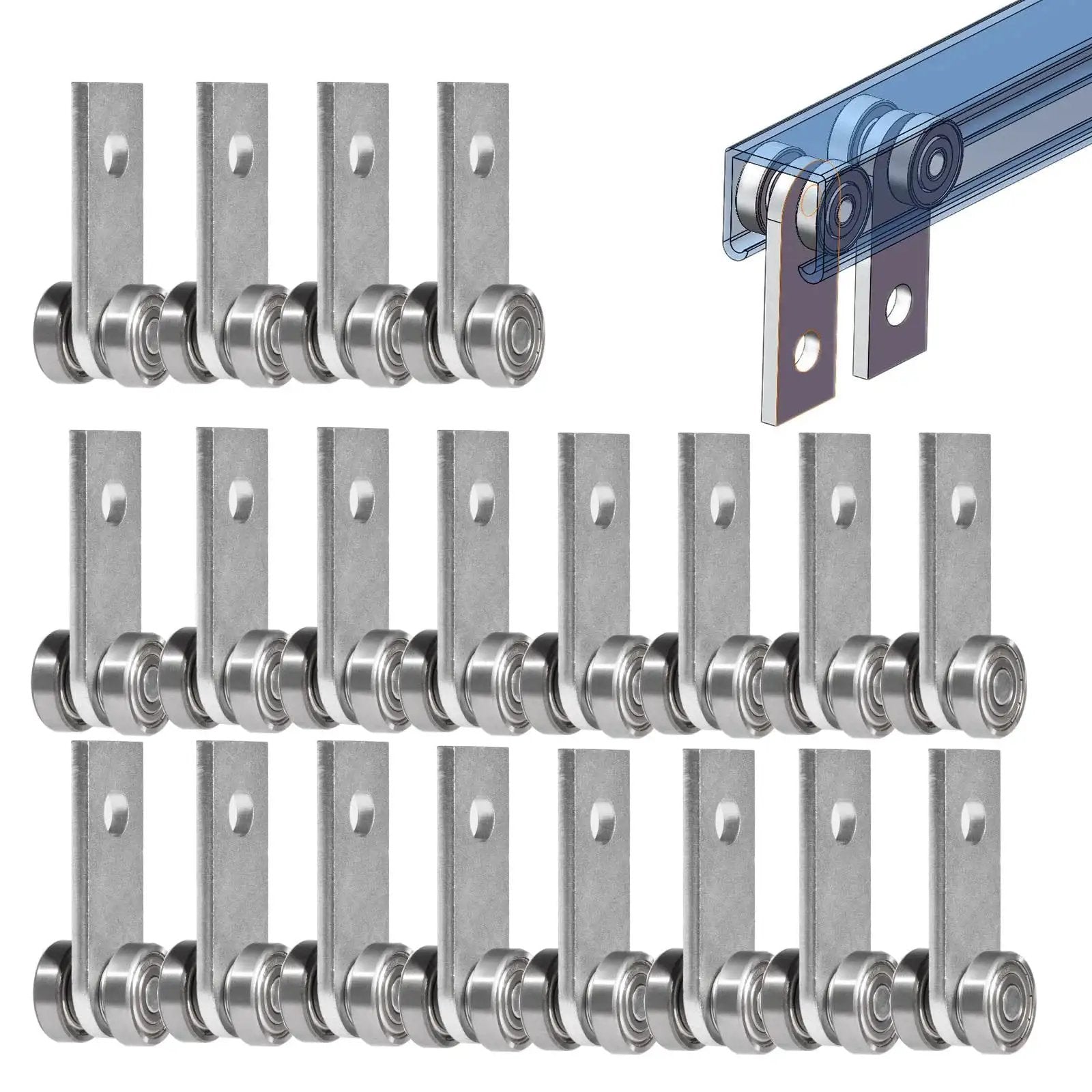Heavy Duty Two Bearing 2 Wheel Trolley Assembly for One And Five Eighths Inch Wide And Taller Strut Channel Galvanized Carbon Steel Rollers 20 Pack