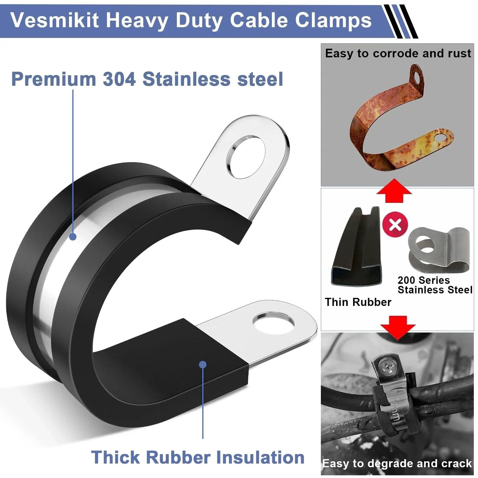 112 Piece Cable Clamps Kit Stainless Steel 304 Rubber Cushioned Assortment For Hoses Tubes Automotive Fuel Line And Wiring Ten Sizes
