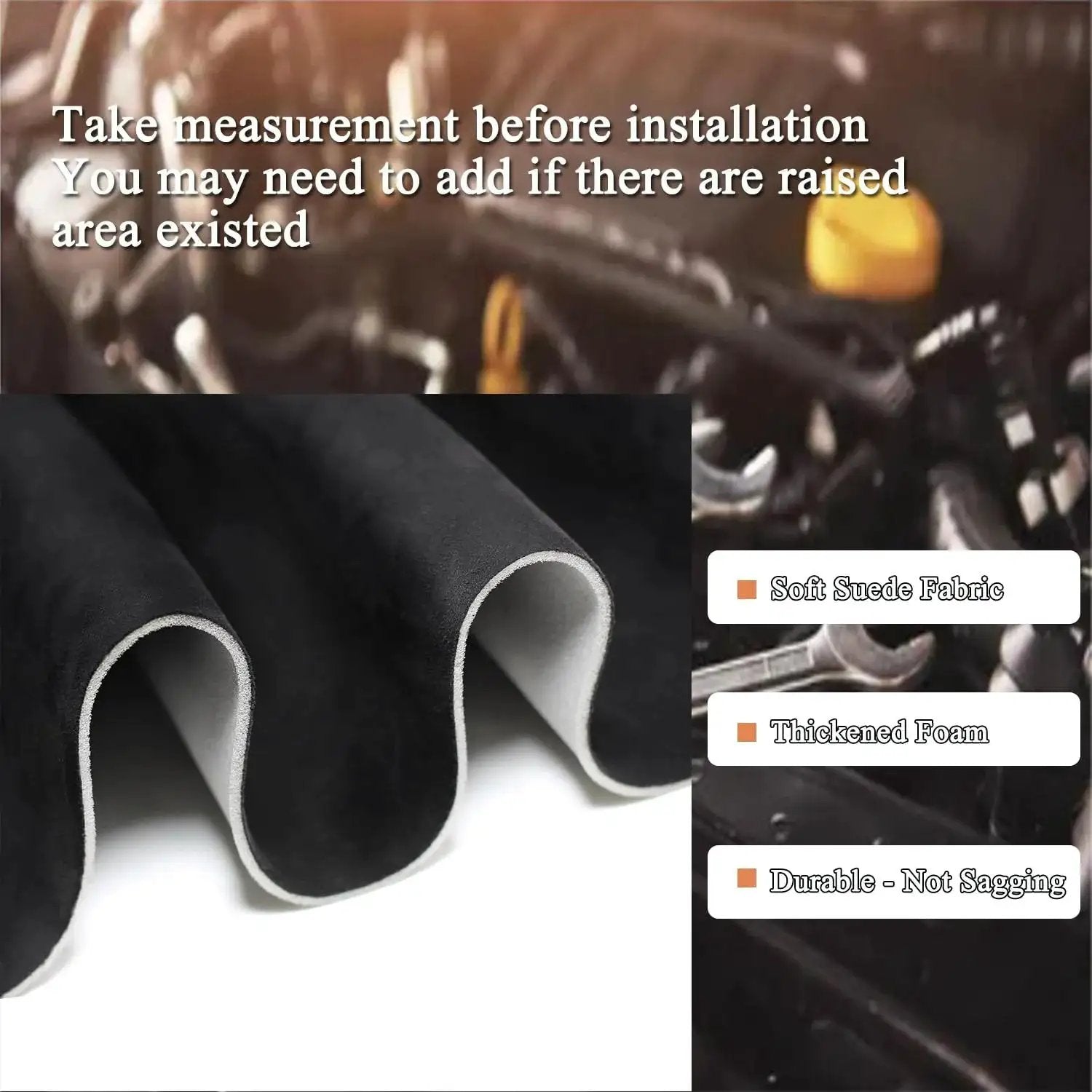 Suede Headliner Fabric With Foam Backing For Car Interior Black 96x60 close-up showing soft texture and foam thickness.