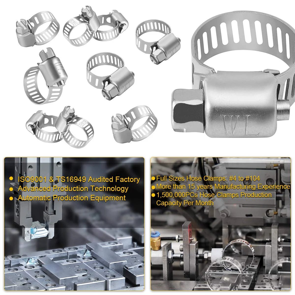 Beefy Premium Stainless Steel Hose Clamps Set Twenty Two Pack Micro Size Six Worm Gear Drive Clamps For Automotive Plumbing Fits Five Sixteenths To Seven Eighths Inch Range SAE Standard WINL shown with machinery and production details