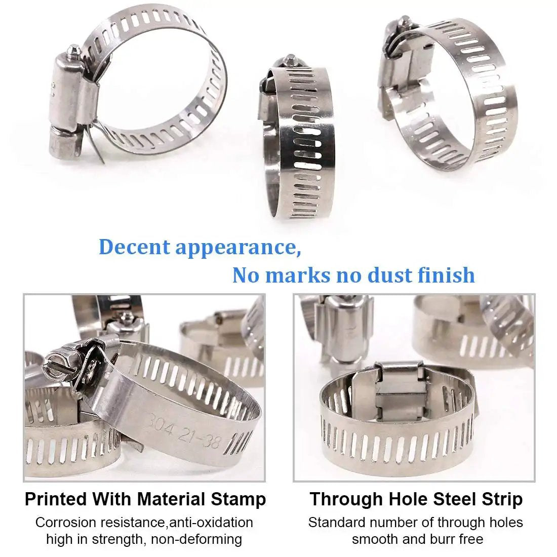 Heavy Duty 20 Pcs 304 Stainless Steel Adjustable Hose Clamps Range 18-32 Mm Worm Gear Clamp Kit close-up view