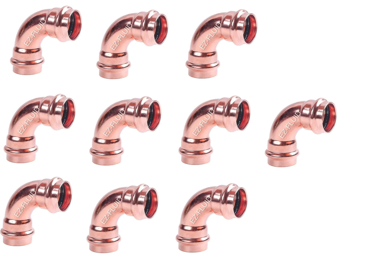 Ten Pack Lead Free Copper 90 Degree Elbow Press Fittings For ProPress Copper Pipe Connection One Half Inch To Two Inch Press X Press Heavy Duty