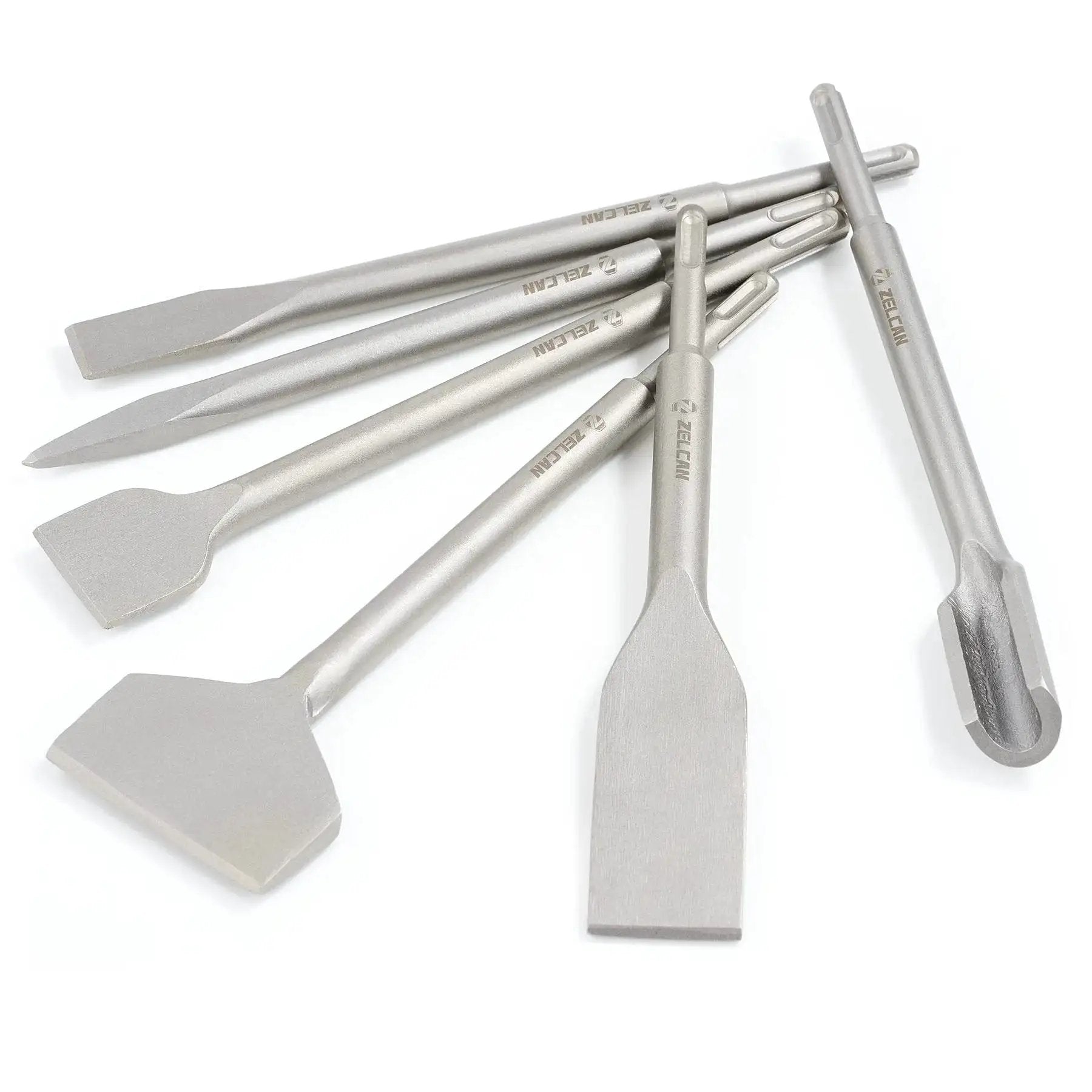 All In One 6 Piece SDS Plus Chisel Set For Tile Concrete And Masonry By Zelcan Includes Tile Grooving Scraping Flat Point And Scaling Chisels In 40Cr Steel