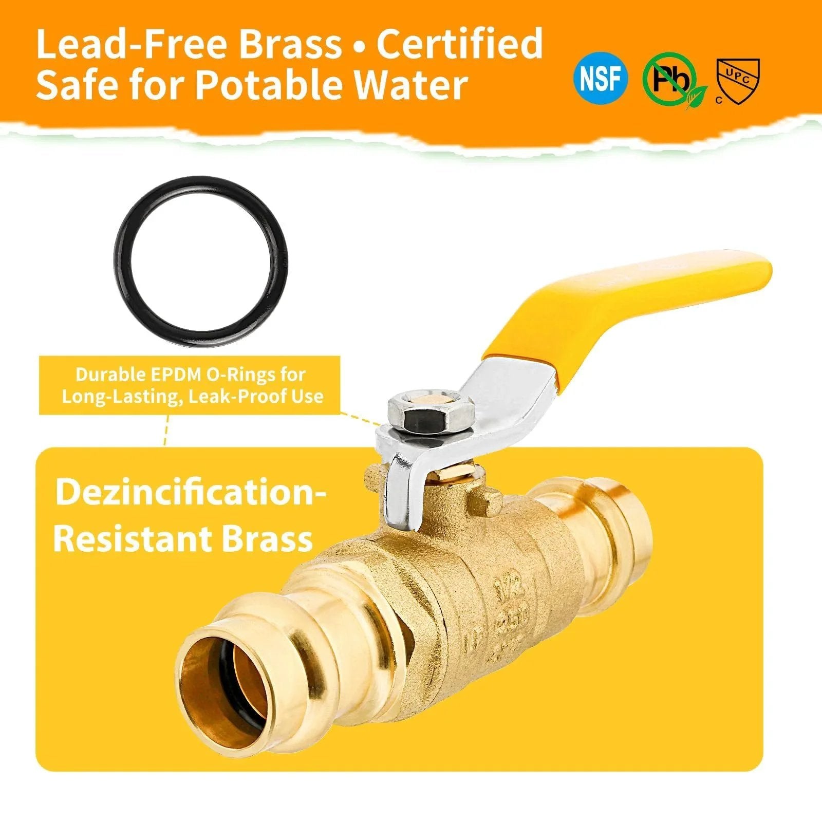 Ultra Durable Upgraded Half Inch Press Ball Valve 2 Pack For Copper Tubing Lead Free Brass Heavy Duty Shut Off Valve With Extended Stem And Dual EPDM O Rings For ProPress Fittings