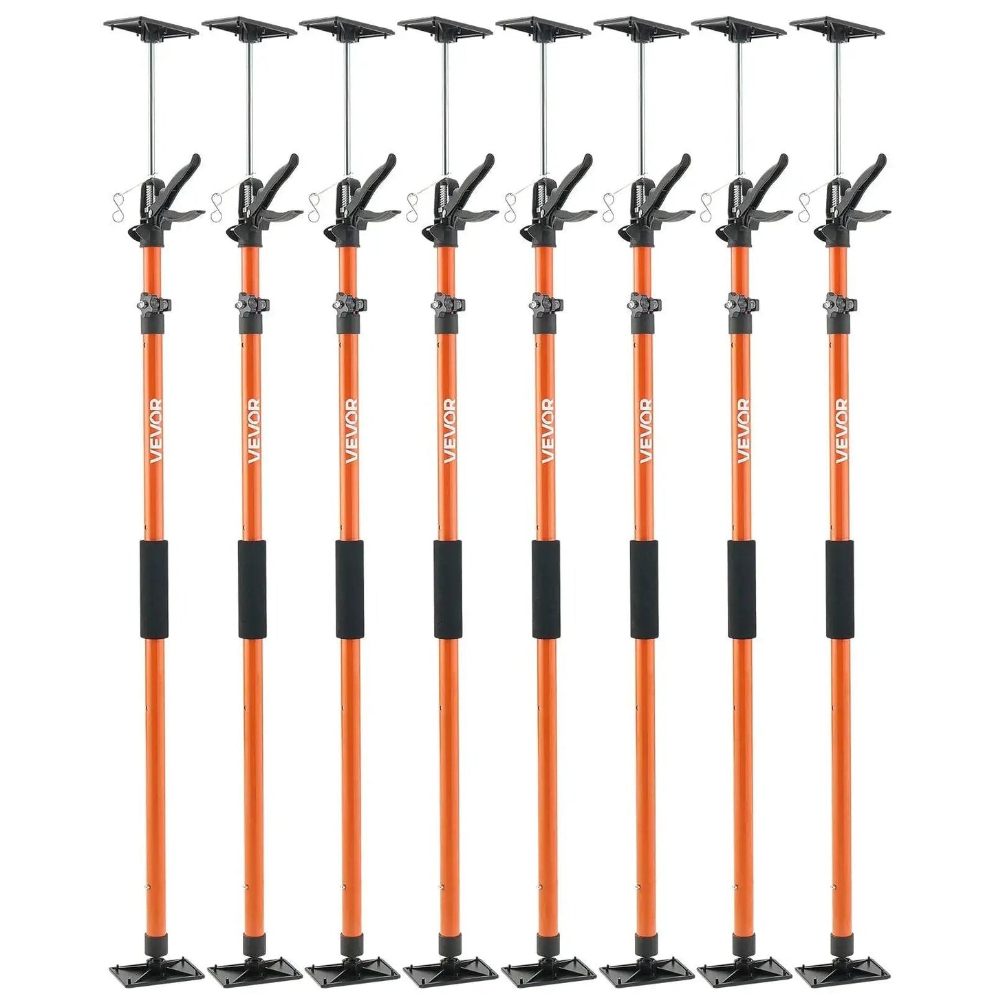 Cabinet Support Pole 8 Pack Telescoping 45.7 to 114.2 Inches, 154 Lbs Capacity, orange and black poles with adjustable height.