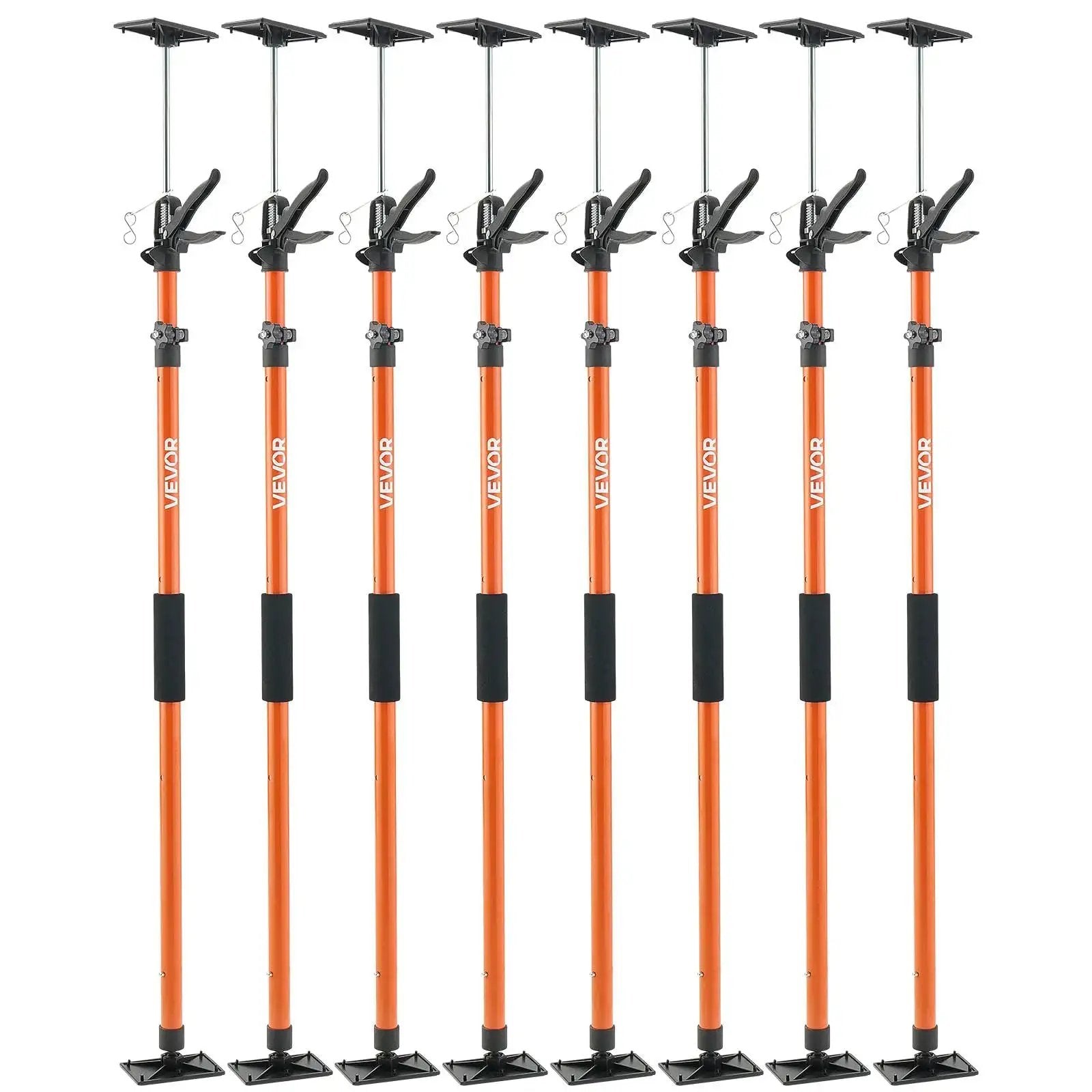 Cabinet Support Pole 8 Pack Telescoping 45.7 to 114.2 Inches, 154 Lbs Capacity, orange and black poles with adjustable height.