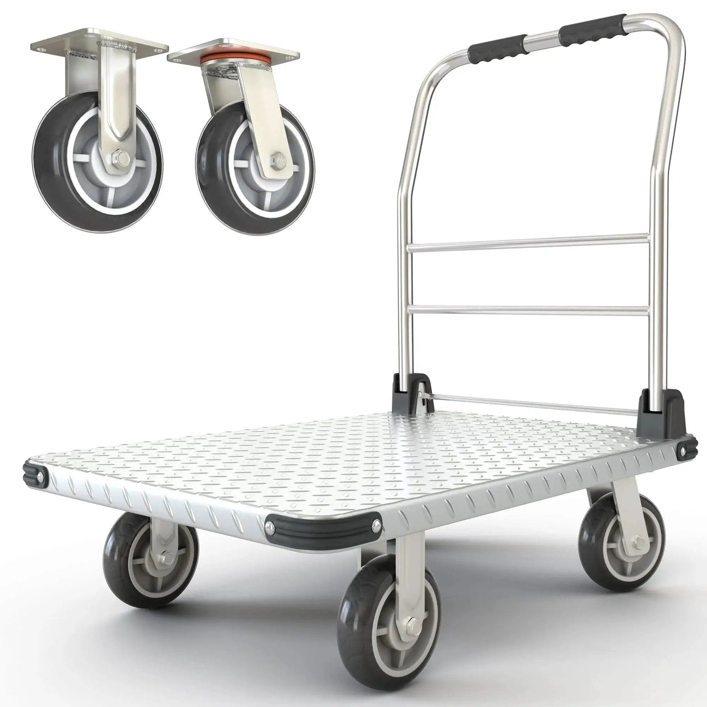 Heavy Duty 2200 Pound Capacity Foldable Push Cart Dolly with swivel wheels for easy furniture and luggage transport, side view