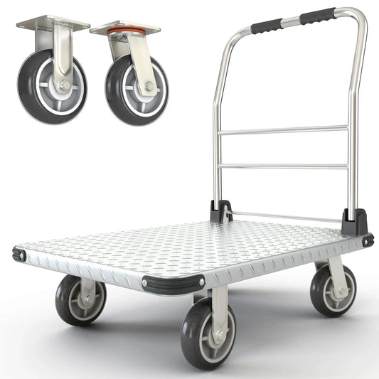 Heavy Duty 2200 Pound Capacity Foldable Push Cart Dolly with swivel wheels for easy furniture and luggage transport, side view