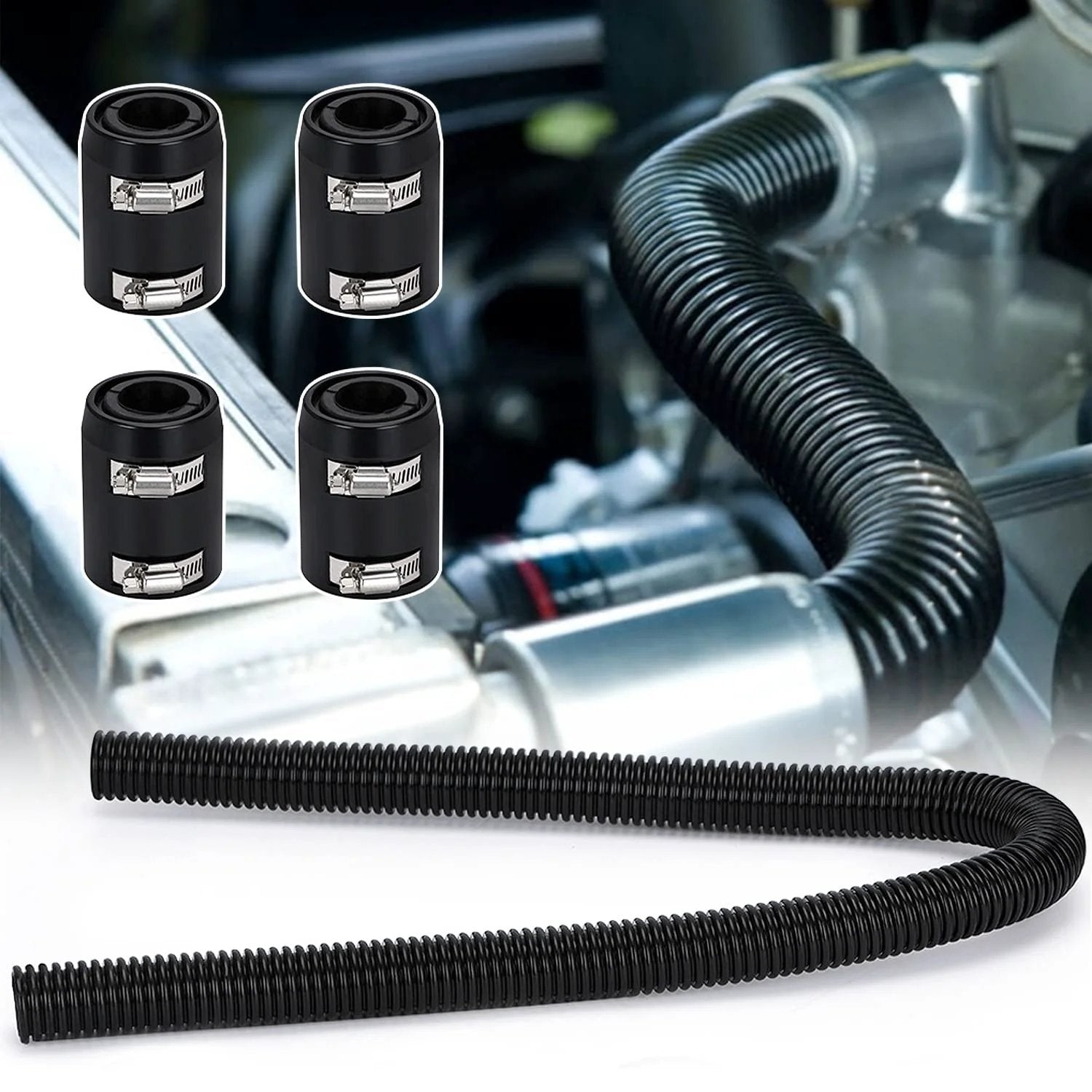 Universal 48 Inch Stainless Steel Radiator Hose Kit With Flexible Coolant Water Hose And Four Clamps Black For Easy DIY Install And Pro Grade Fit To Keep Your Cooling System Flexible And Ready