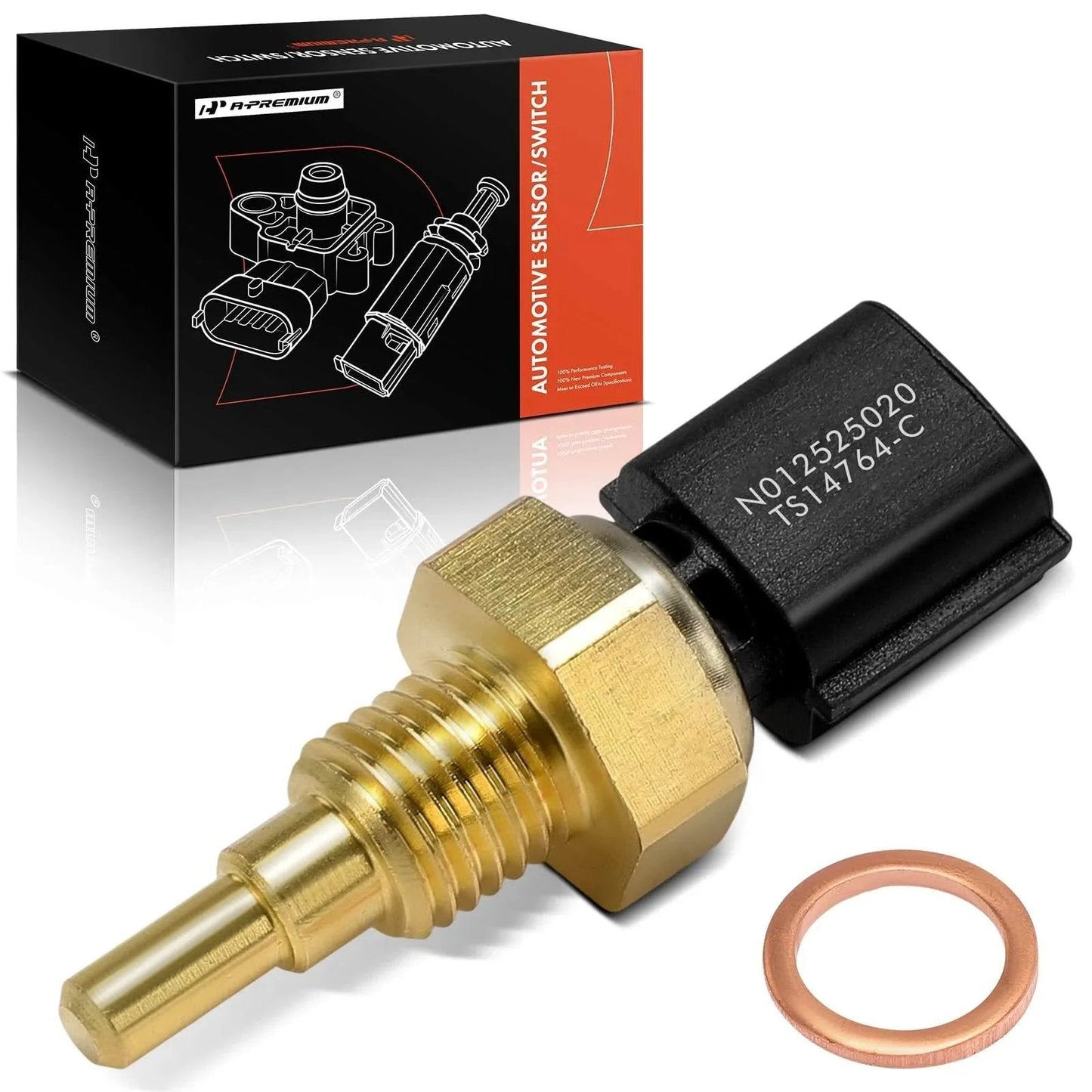 Engine Coolant Temperature Sensor 2 Pins For Subaru Toyota Scion Cars with box, gold and black metal, close-up view