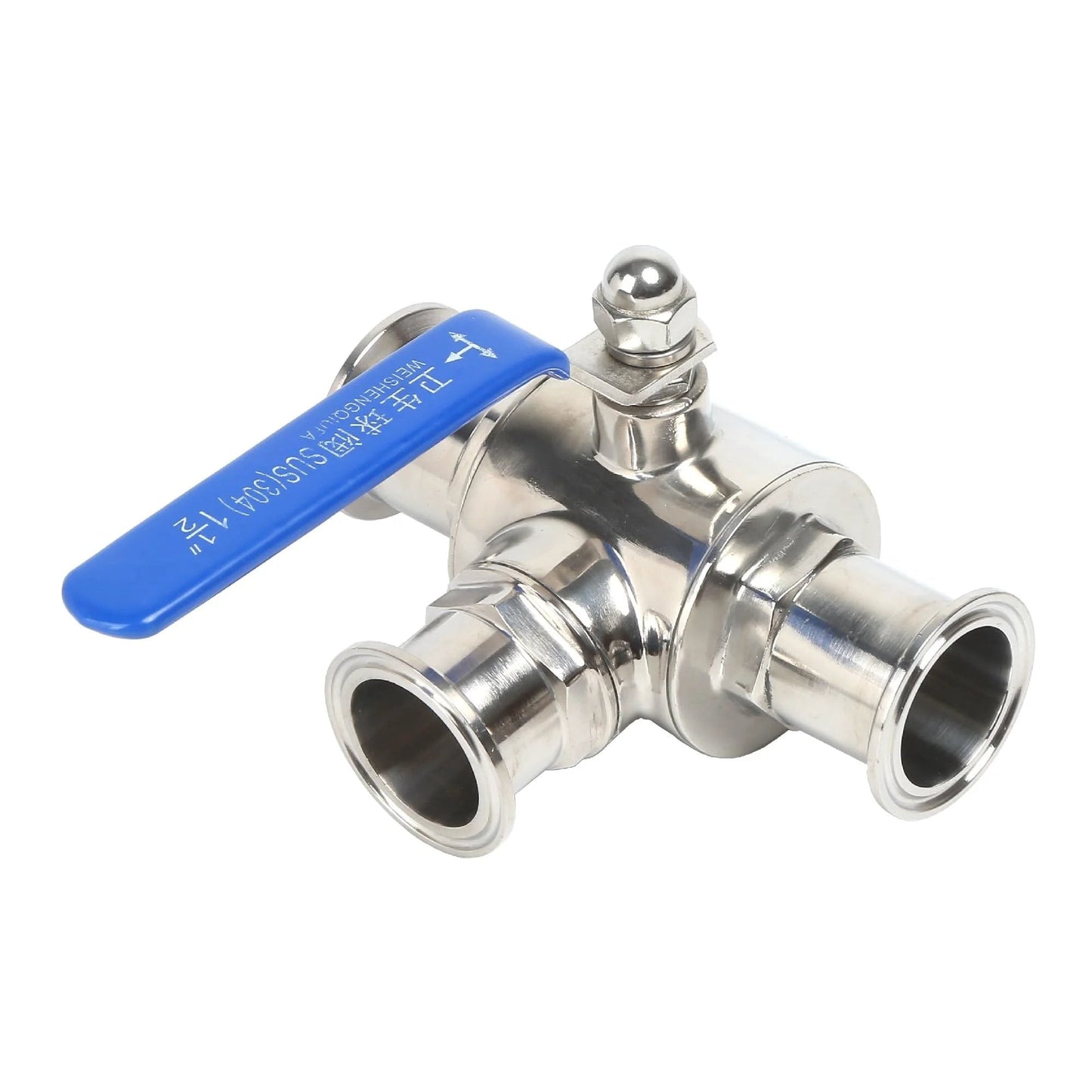 One And A Half Inch Tri Clamp Sanitary Ball Valve With T Port Three Way 304 Stainless Steel PTFE Lined Food Grade For Dairy Beer Brewing