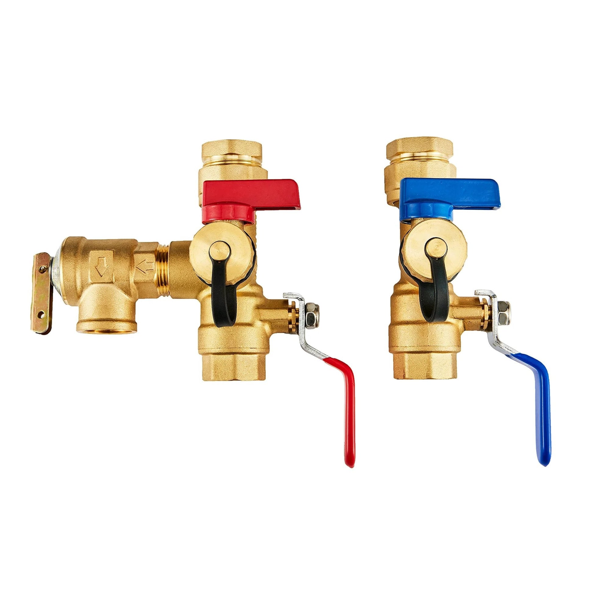 Tankless Water Heater Isolation Valve Kit 3/4 Inch NPT With Hot And Cold Full Port Valves, Integrated Drain Valve With Brass Safety Cap