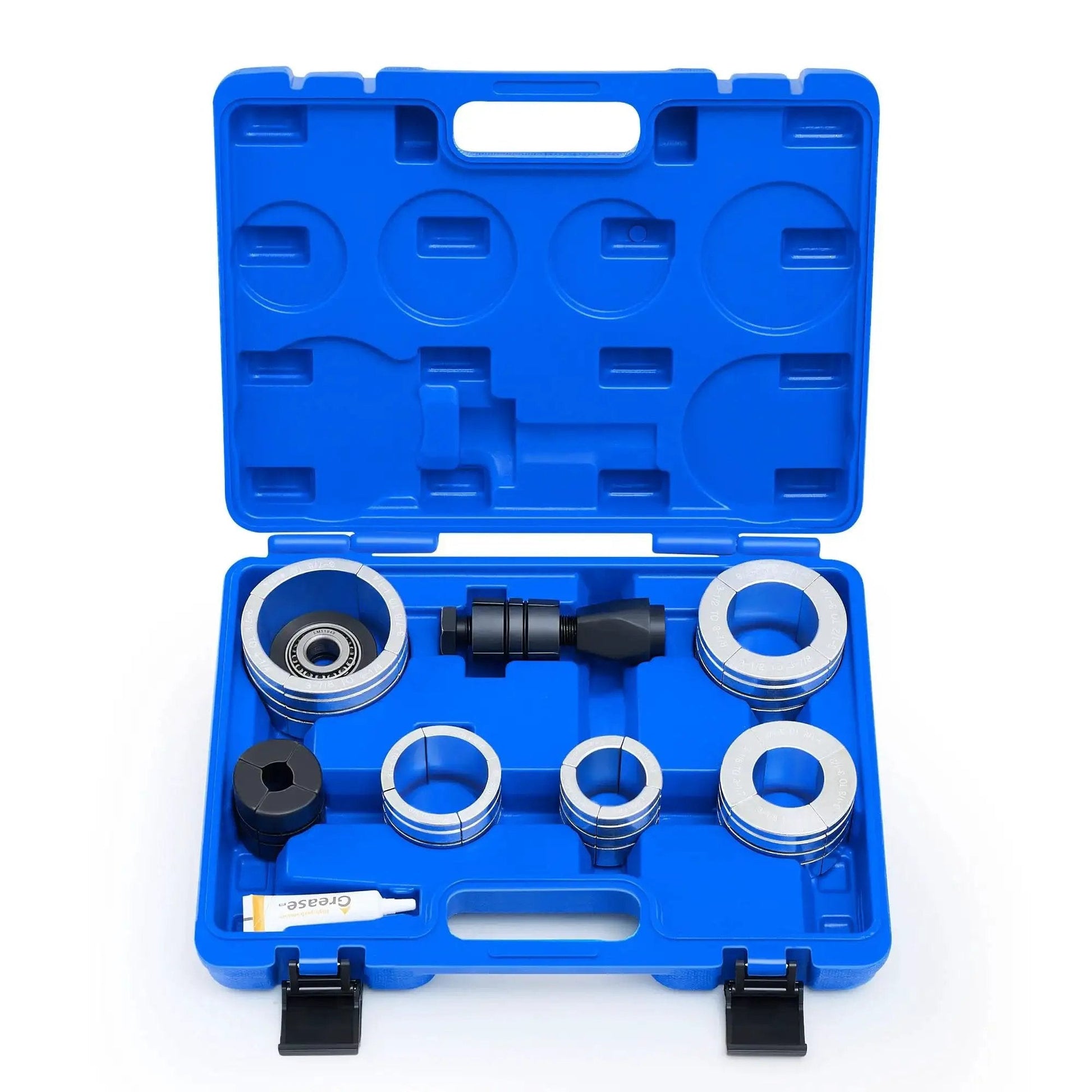 Exhaust Pipe Expander Kit 1 5 Eighth To 4 1 Quarter Inch Hex 28 Mm Storage Case with multiple collets inside blue case