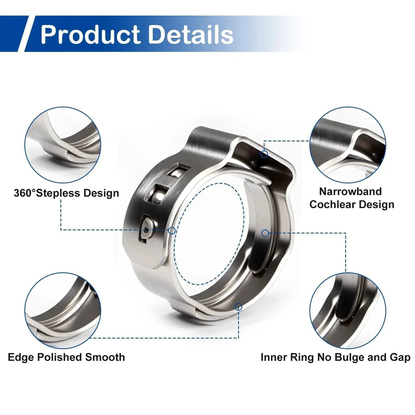 55 Pcs Single Ear Hose Clamps 10.8mm To 13.3mm 304 Stainless Steel Crimp Clamps Ear Clamp Pinch Clamp Stepless Hose Clamp Product Details