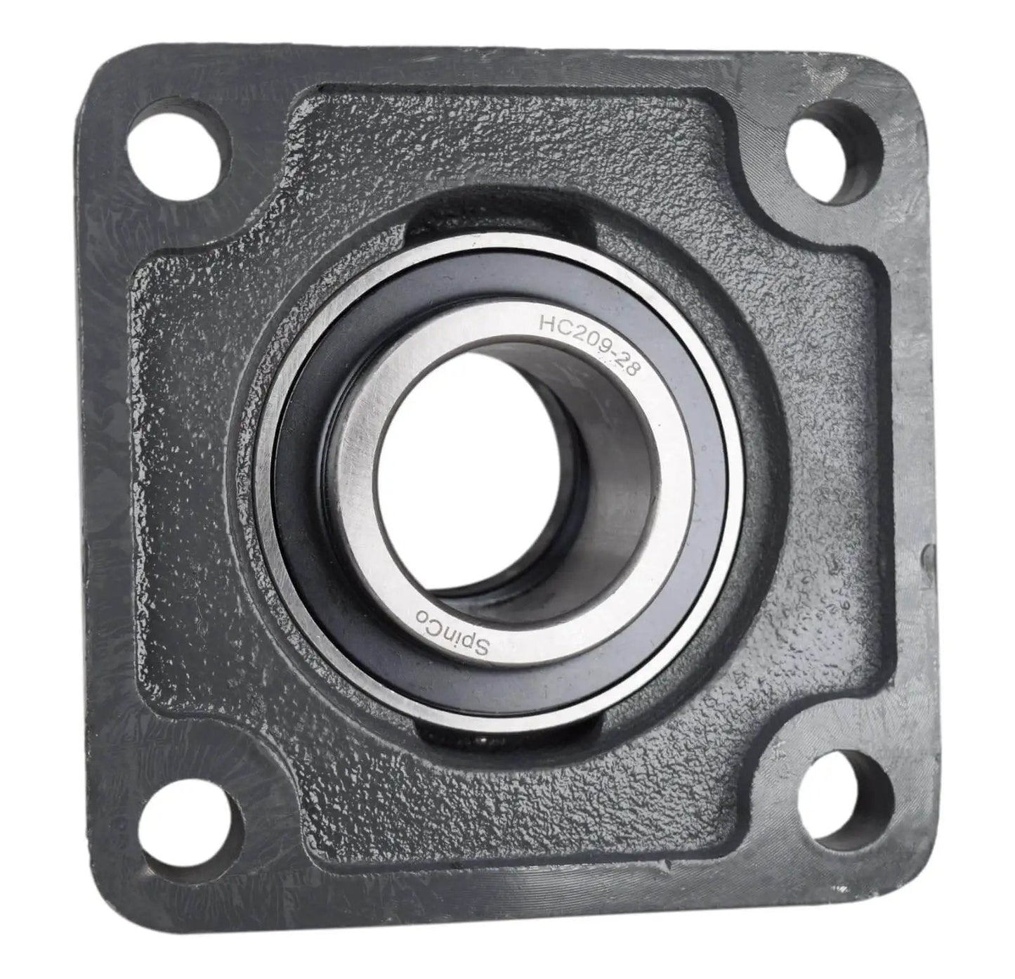 One And Three Quarter Inch Four Bolt Flange Bearing With Cam Lock Collar Cast Iron Housing Grease Zerk Bore One And Three Quarter Inch Bolt Hole Span Four Point One Three Three Inches RCJ P4B SXR close-up