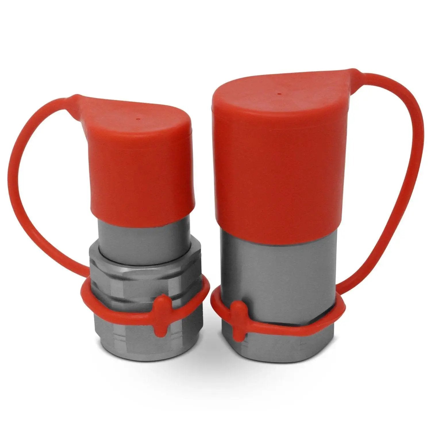 Two Sets No Nonsense Three Quarters Inch SAE Skid Steer Quick Connect Couplers Set with red dust caps for Bobcat hydraulics