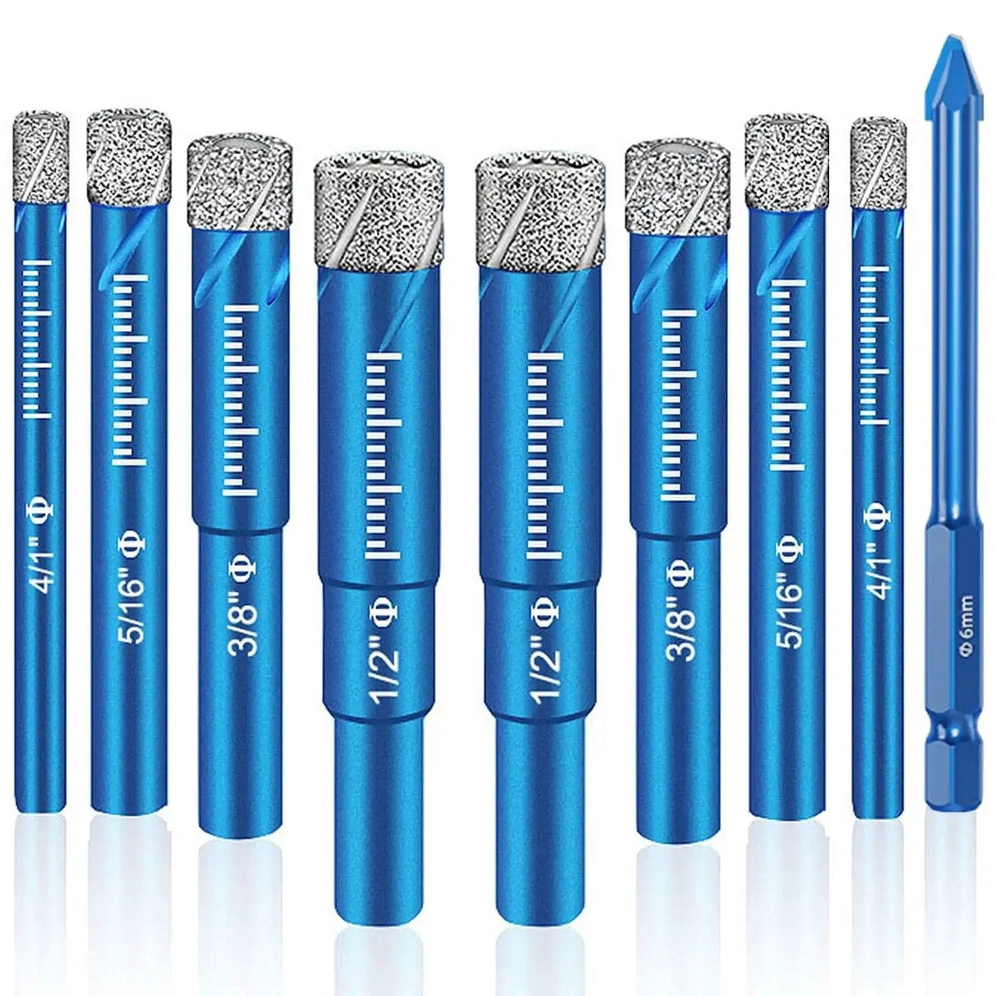 9-Piece Premium Diamond Drill Bit Set for Precision Drilling in Porcelain, Ceramic, Glass, and Marble, Blue Multi Tool Kit