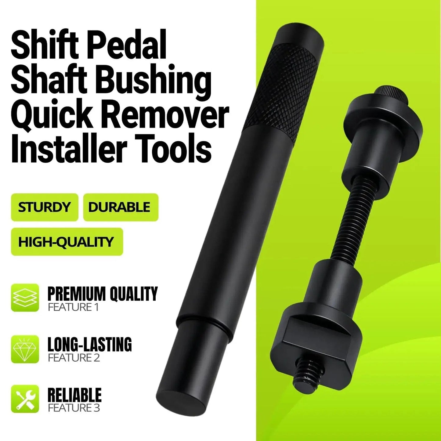 Solid Steel Harley Touring Shift Pedal Shaft Bushing Quick Remover Installer Tools shown on a green background