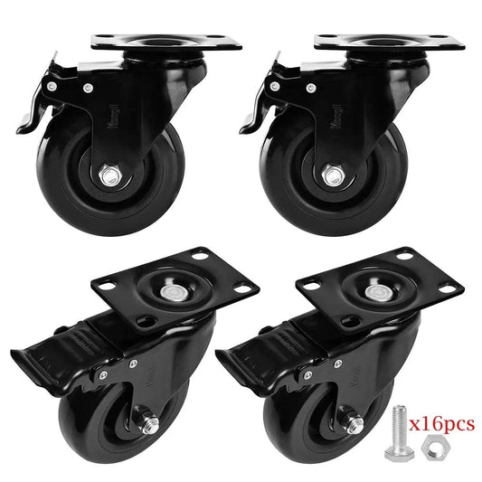 4 Inch Swivel Caster Wheels With Safety Dual Locking Brakes Heavy Duty 1800 Lbs Capacity Set Of 4 Black Non Marking Polyurethane Rubber