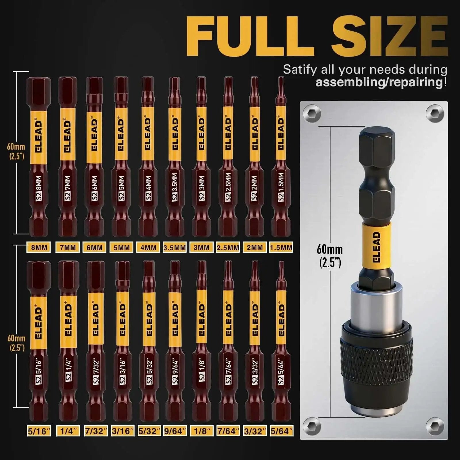 21 Piece Two And A Half Inch Allen Wrench Hex Drill Bit Set With Magnetic Bits For SAE And Metric Sizes Pro Grade