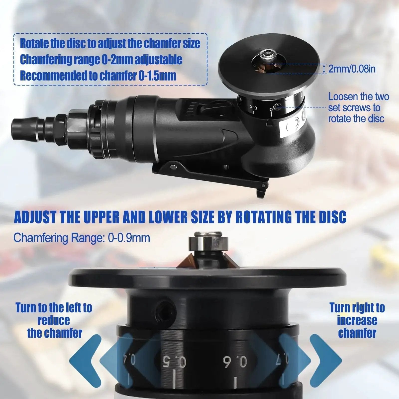 Portable Pneumatic Chamfering Tool Handheld Mini Air Powered Beveling Machine for Metal and Wood 45 Degree Arc Corner