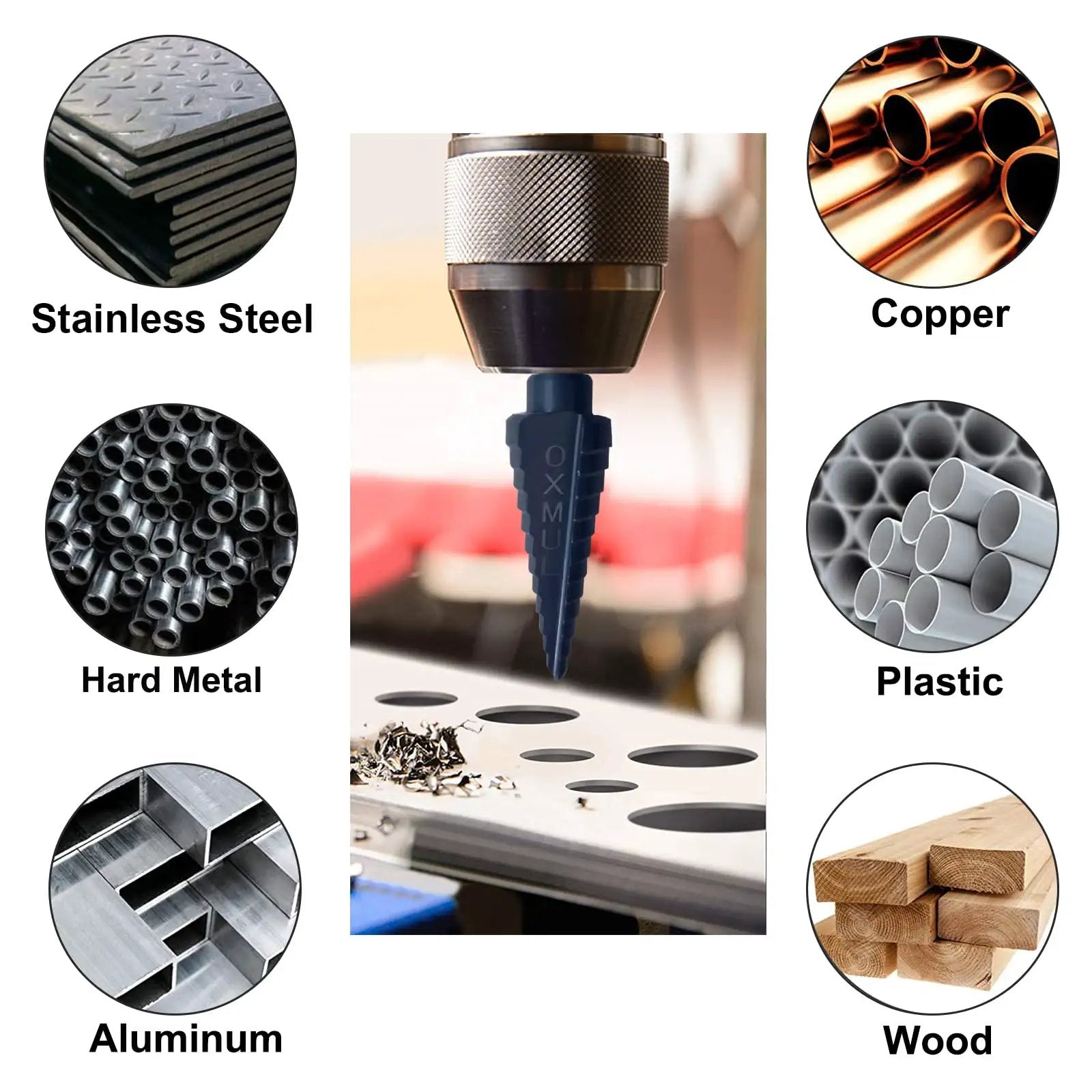 M35 Cobalt Step Drill Bit Set With 25 Steps From One Eighth To Seven Eighth Inch for drilling stainless steel, copper, wood, PVC.