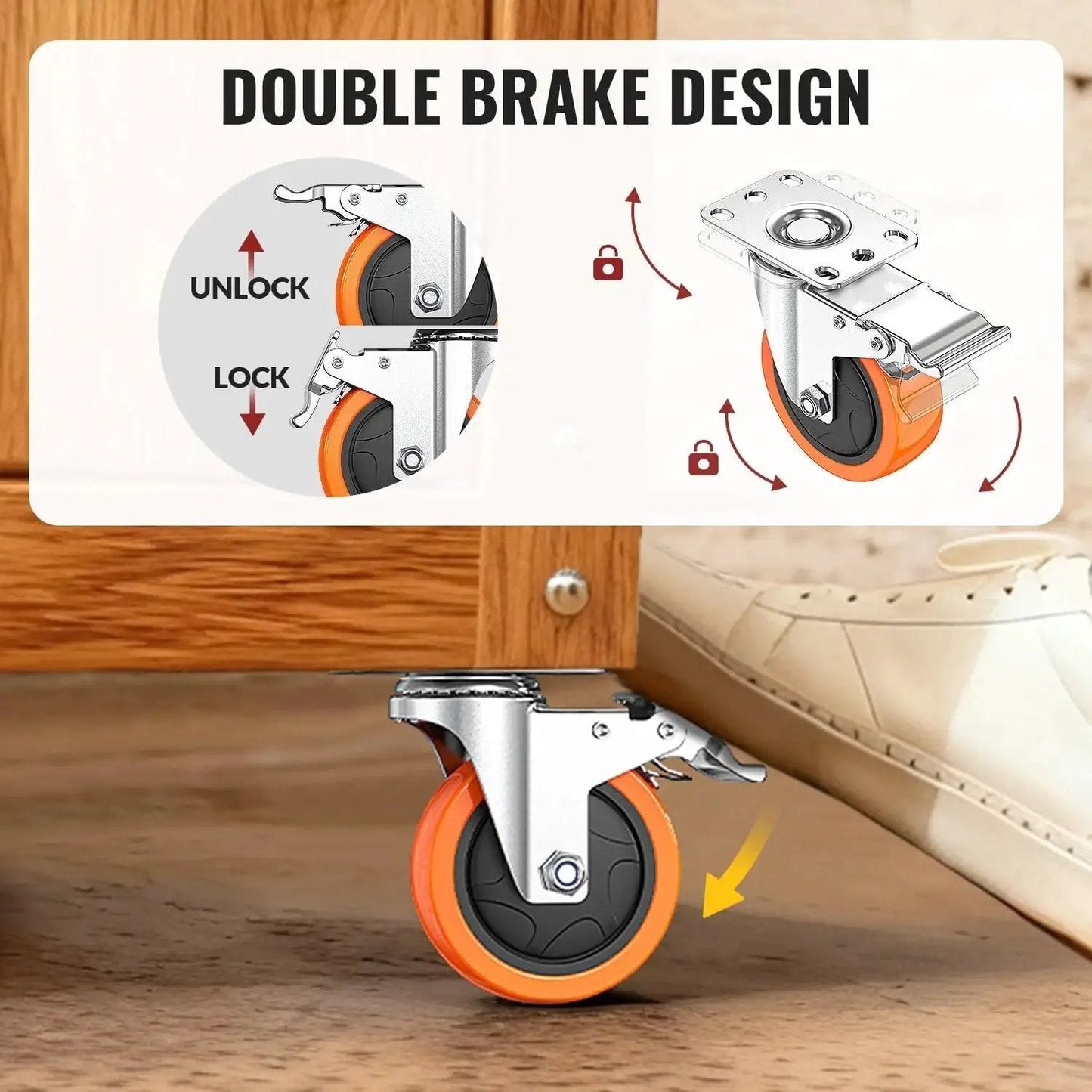 Stainless Steel 4 Inch Casters Set Of Four For Furniture And Equipment Anti Rust 304 Stainless Steel Heavy Duty Wheels With Dual Locking Brakes