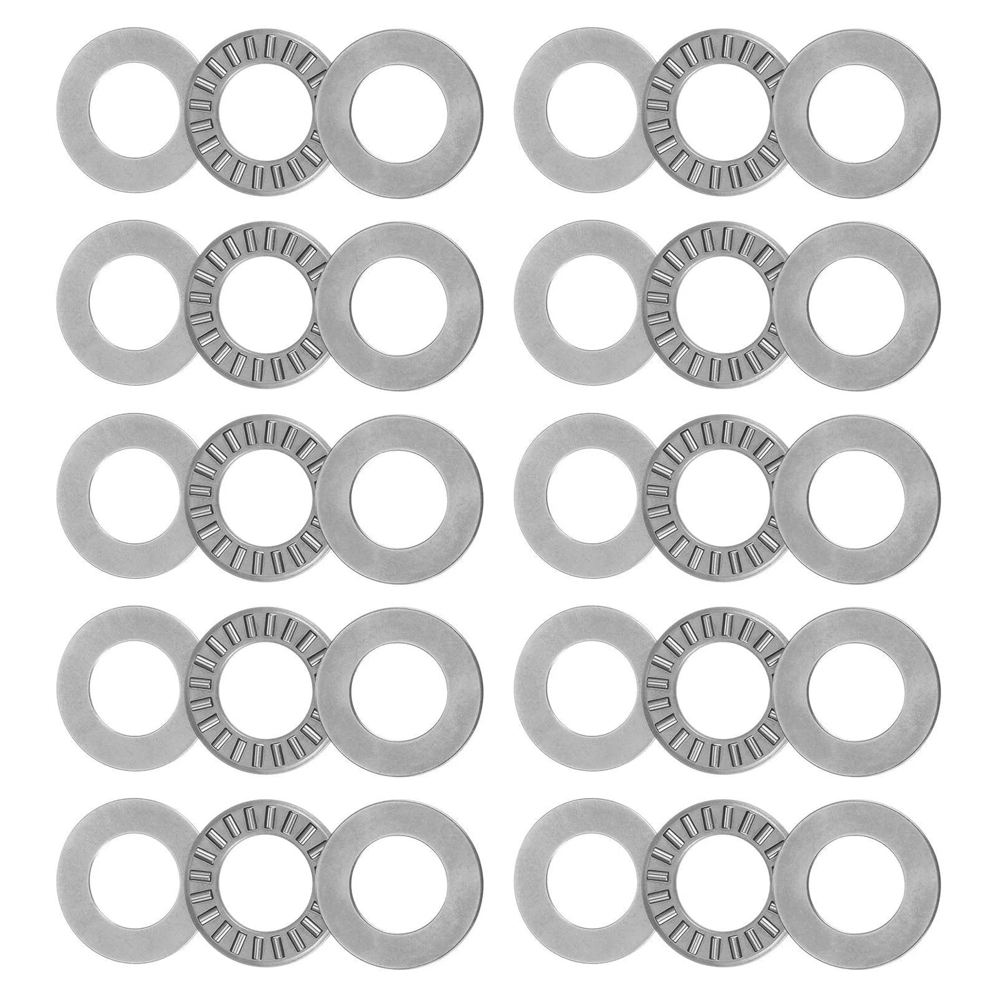 Thrust Needle Roller Bearing Set With Washers TC1018 5/8 Inch Bore 1 1/8 Inch OD 5/64 Inch Thick 10 Pieces Chromium Steel Rollers Steel Cage.