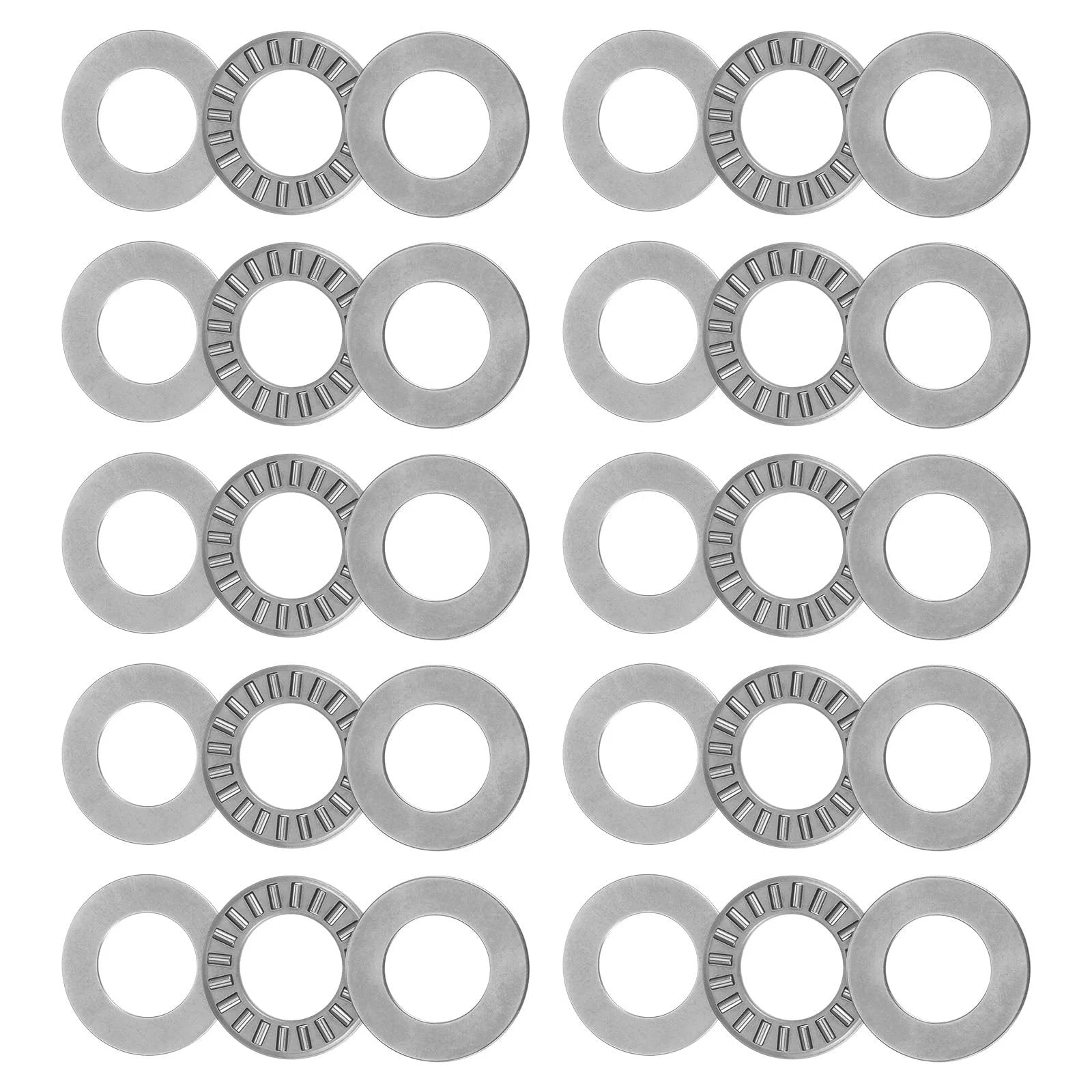 Thrust Needle Roller Bearing Set With Washers TC1018 5/8 Inch Bore 1 1/8 Inch OD 5/64 Inch Thick 10 Pieces Chromium Steel Rollers Steel Cage.