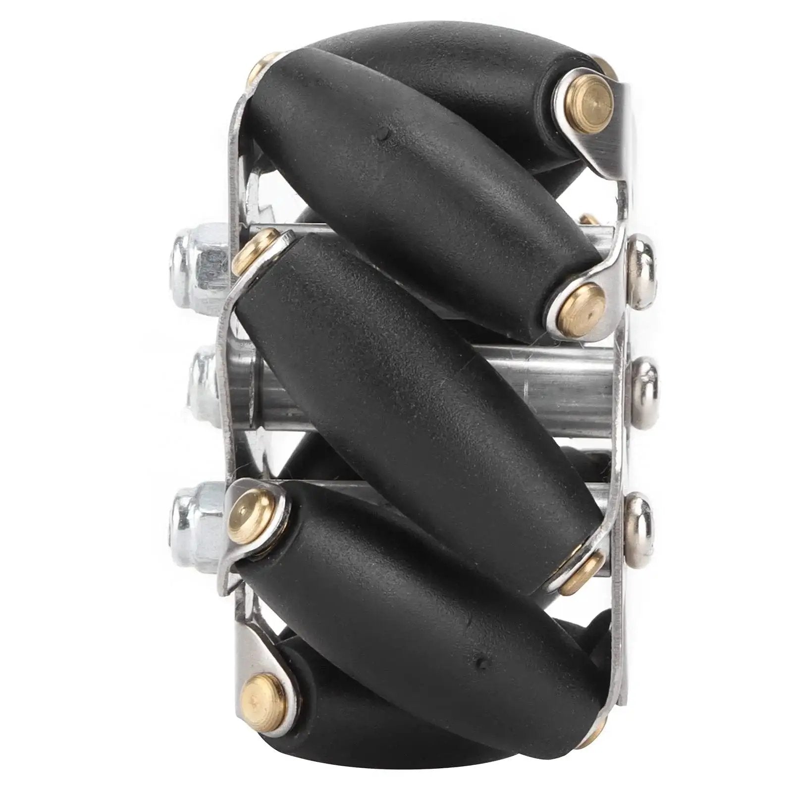 Close-up of 48mm steel Mecanum wheel with TPR rollers for omni-directional movement, part of 4 Pack 48mm Steel Mecanum Wheels.