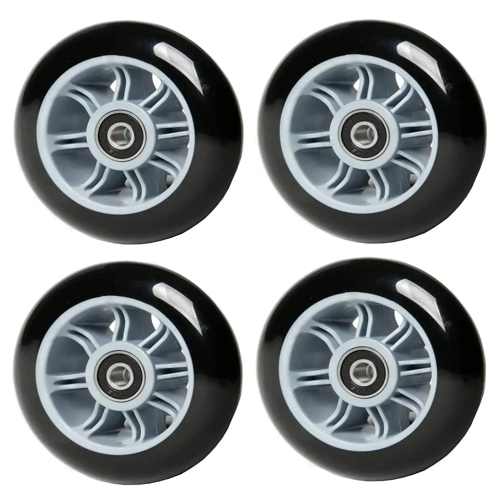 High Rebound 100mm Kick Scooter Wheels With ABEC 7 Bearings, 4 Pack Grey Polypropylene Core And 85A PU Urethane Replacement Wheels