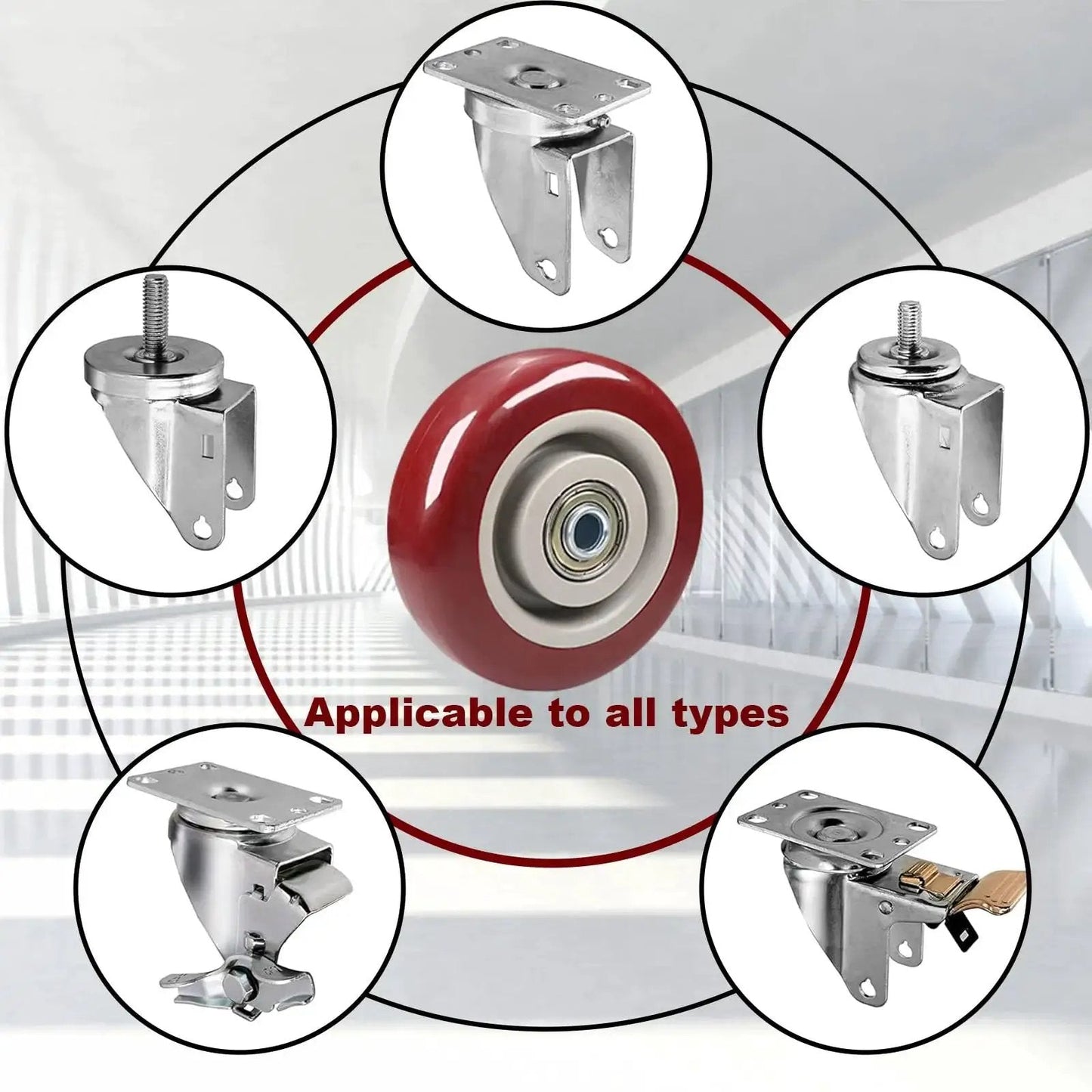 4 Pack 3 Inch PU Caster Wheels With 3 By 8 Bore Heavy Duty Plate Casters For Platform Trucks And Trolleys, 75mm Diameter