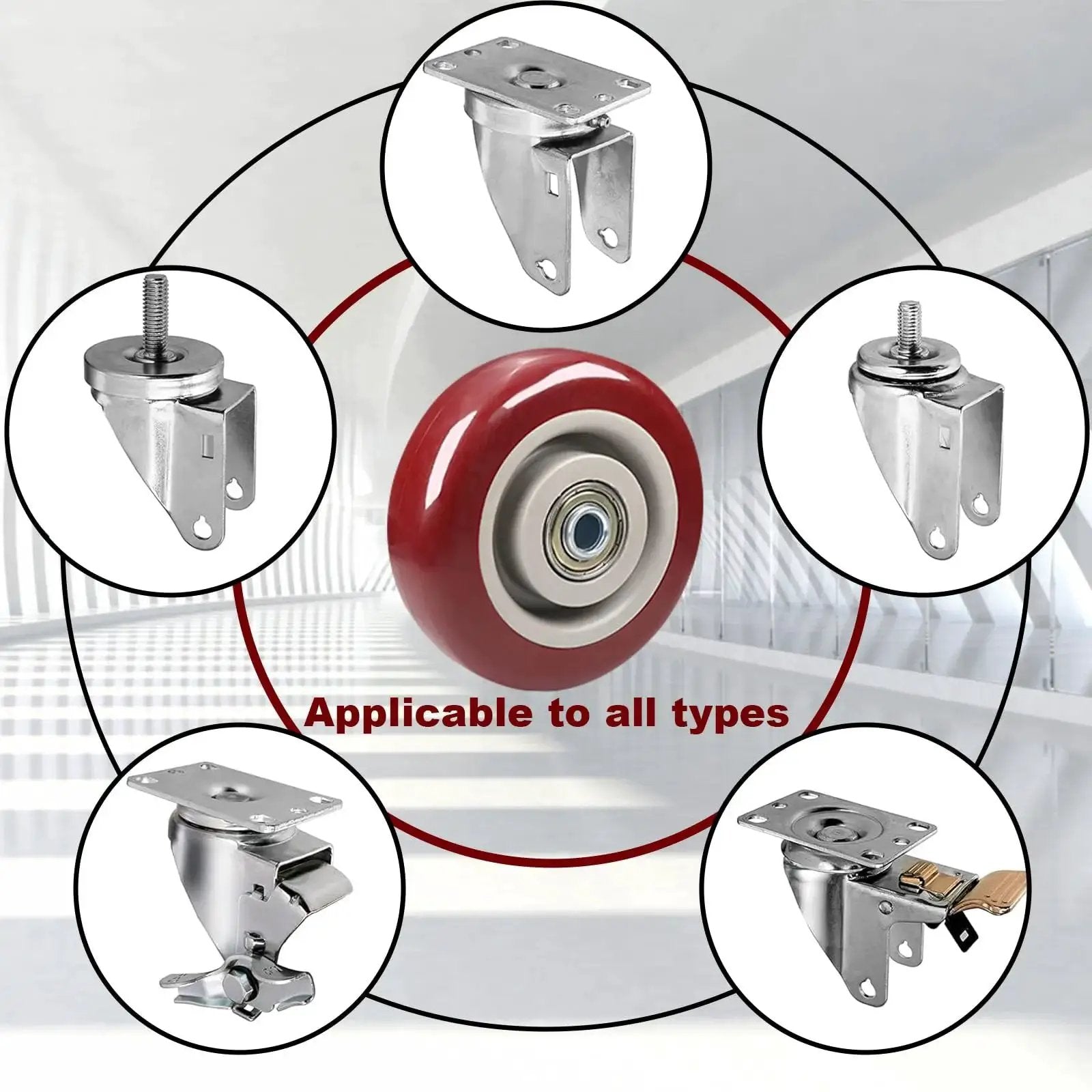 4 Pack 3 Inch PU Caster Wheels With 3 By 8 Bore Heavy Duty Plate Casters For Platform Trucks And Trolleys, 75mm Diameter