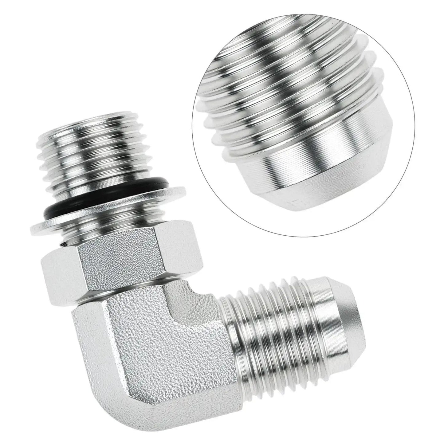 90 Degree Elbow Hydraulic Hose Fittings Set Ten Pieces Three Eighths Inch JIC Thirty Seven Degree Male End To Six SAE ORB Male Corner Elbow Adapters Carbon Steel Hydraulic End Connectors Built Tough For Flexible Leak Free Installations